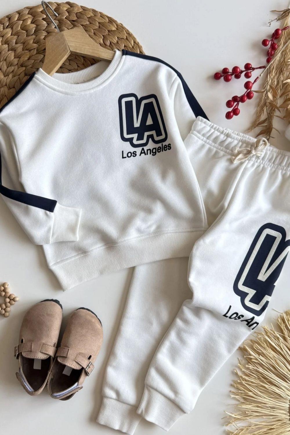 Unisex 3 İplik Los Angeles Ekru İkili Takım