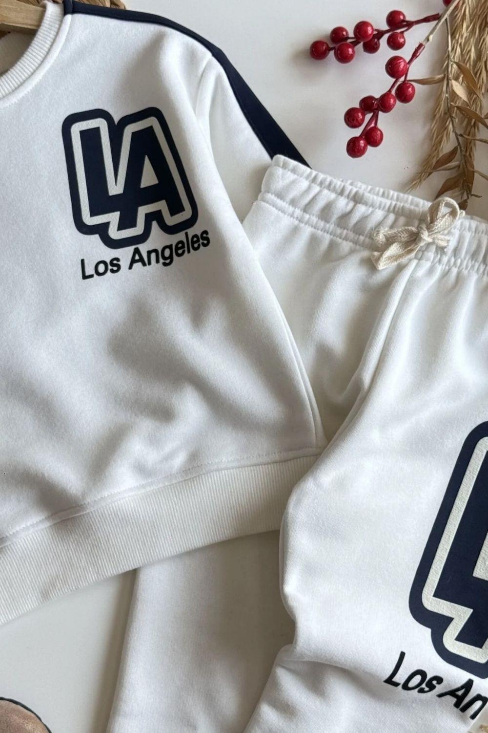 Unisex 3 İplik Los Angeles Ekru İkili Takım