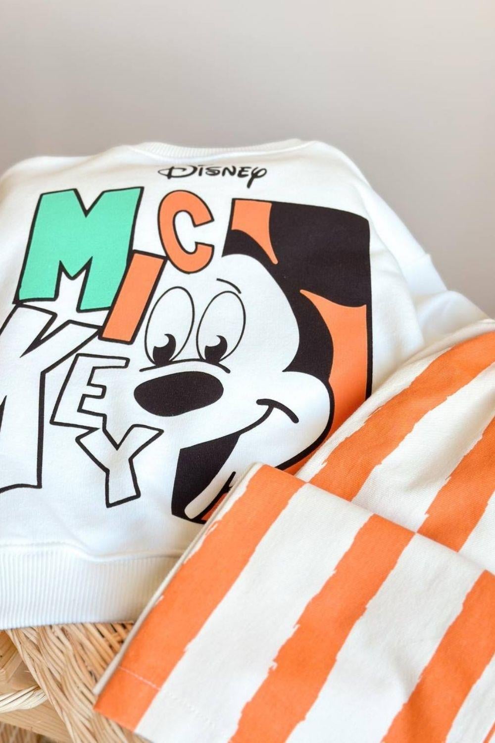 Unisex 3 İplik Mickey Oranj Çizgili Takım