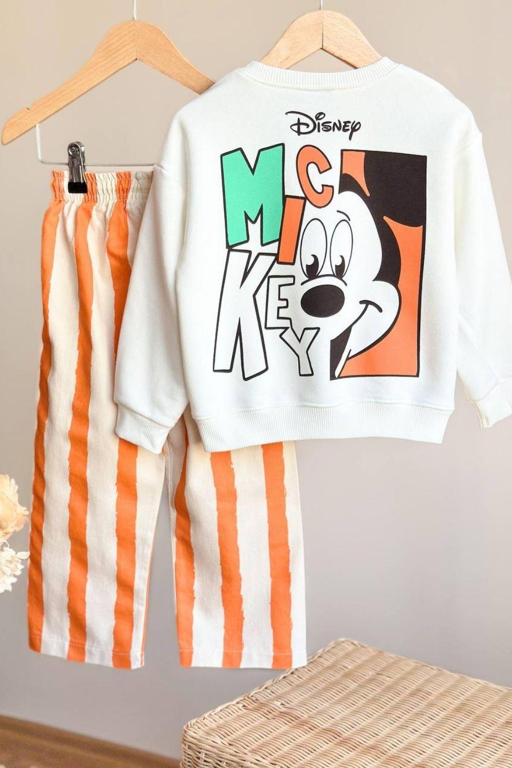 Unisex 3 İplik Mickey Oranj Çizgili Takım