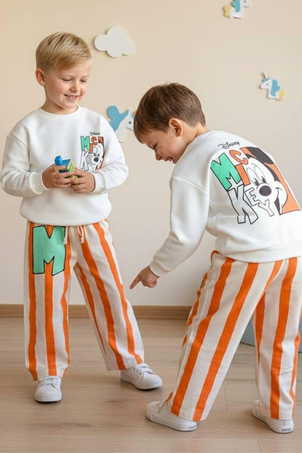 Unisex 3 İplik Mickey Oranj Çizgili Takım