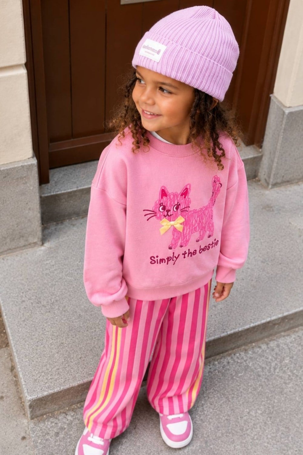 Unisex 3 İplik Simply Cat Pembe Takım