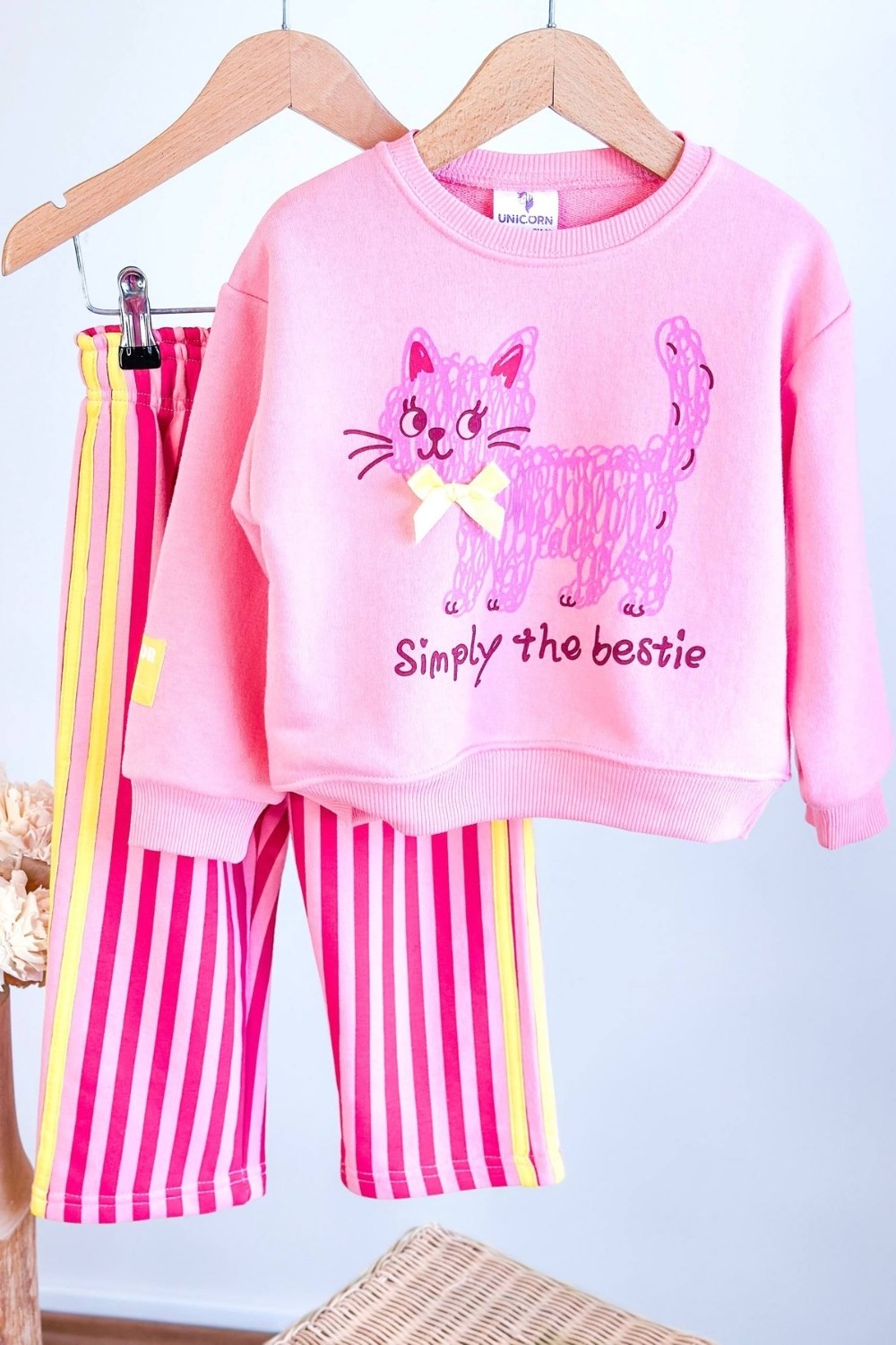 Unisex 3 İplik Simply Cat Pembe Takım