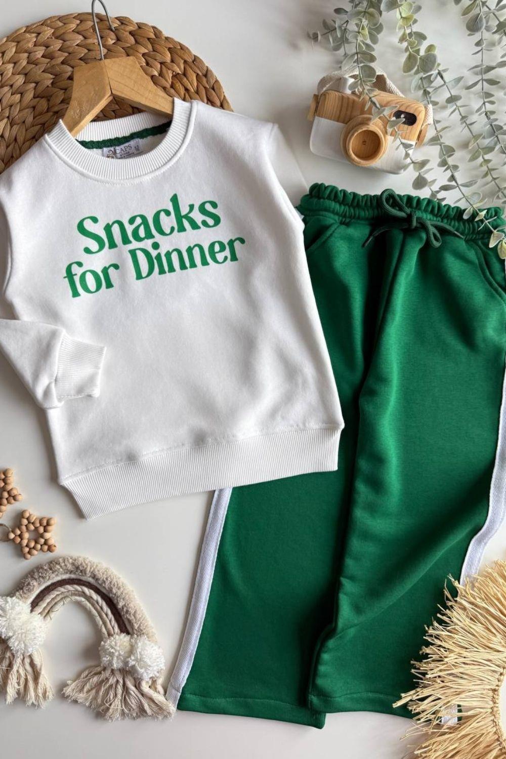 Unisex 3 İplik Snacks Yeşil Beyaz Takım