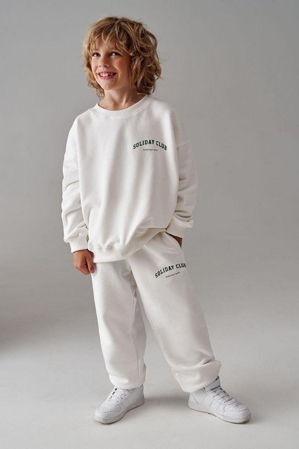 Unisex 3 İplik Soliday Beyaz Takım