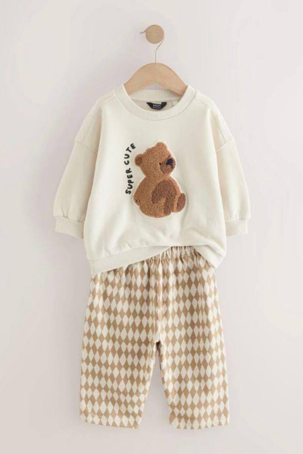 Unisex 3 İplik Süzene Ayıcıklı Kareli Takım