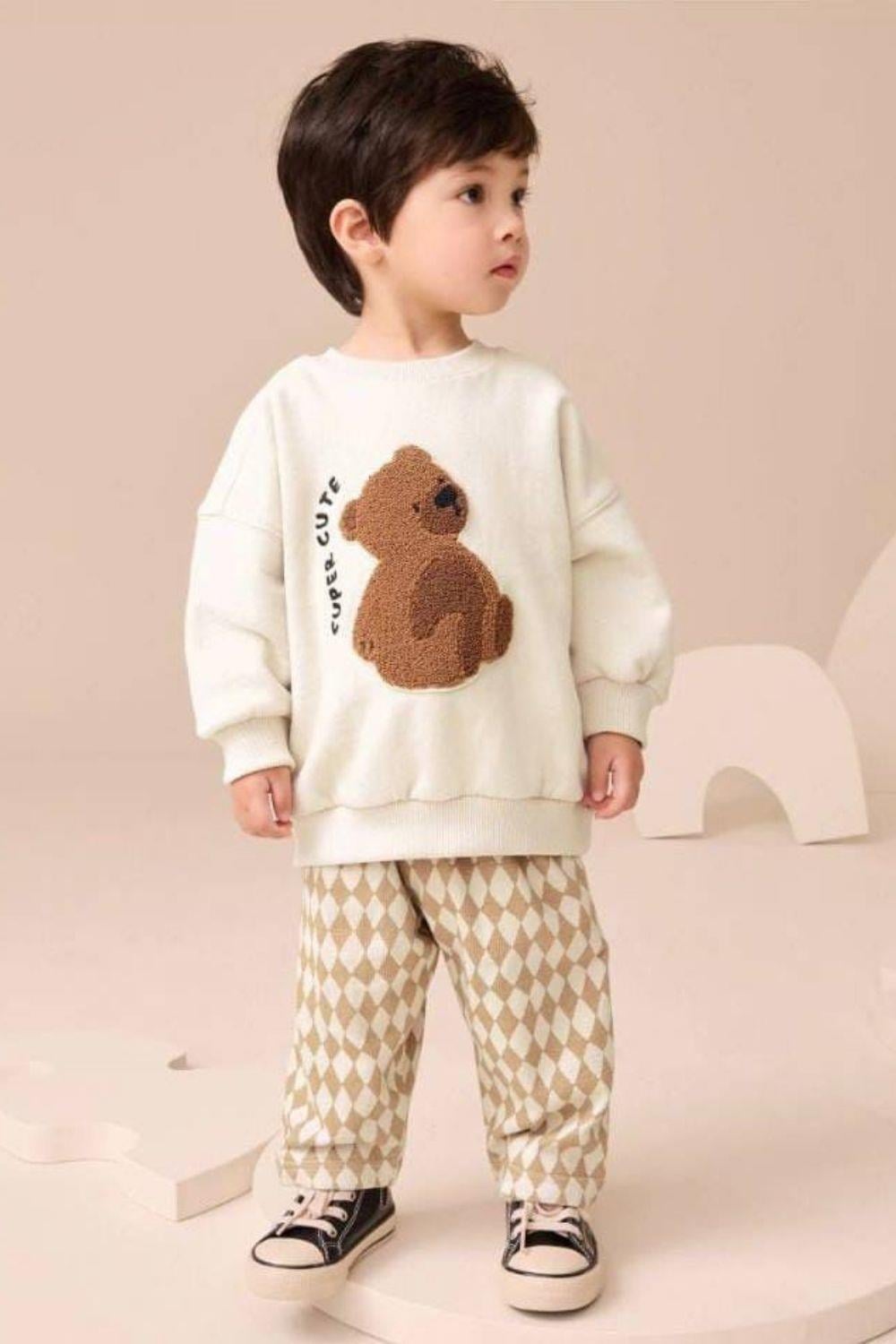 Unisex 3 İplik Süzene Ayıcıklı Kareli Takım