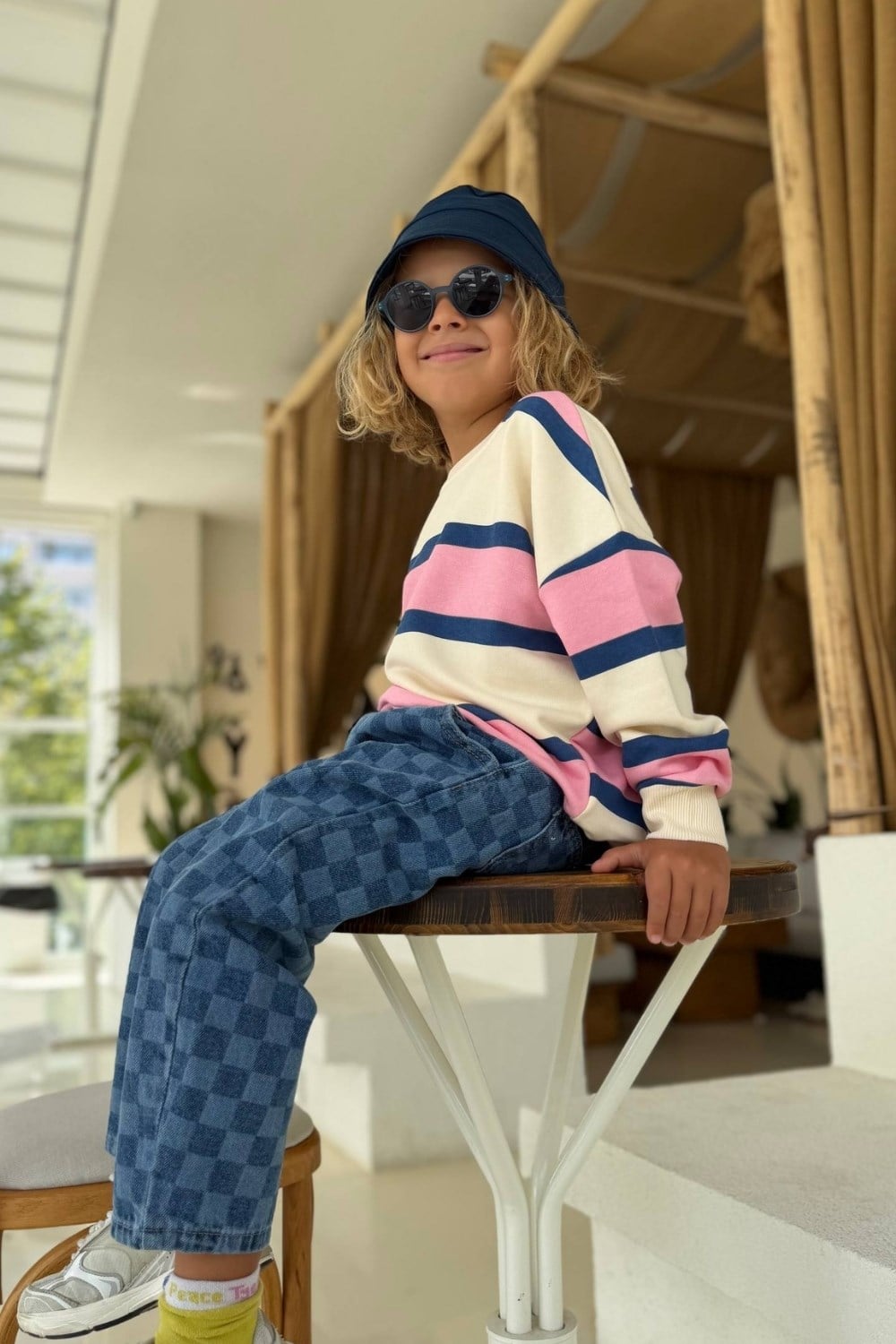 Unisex 3 İplik Sweat & Damalı Jean Pantolon Takım
