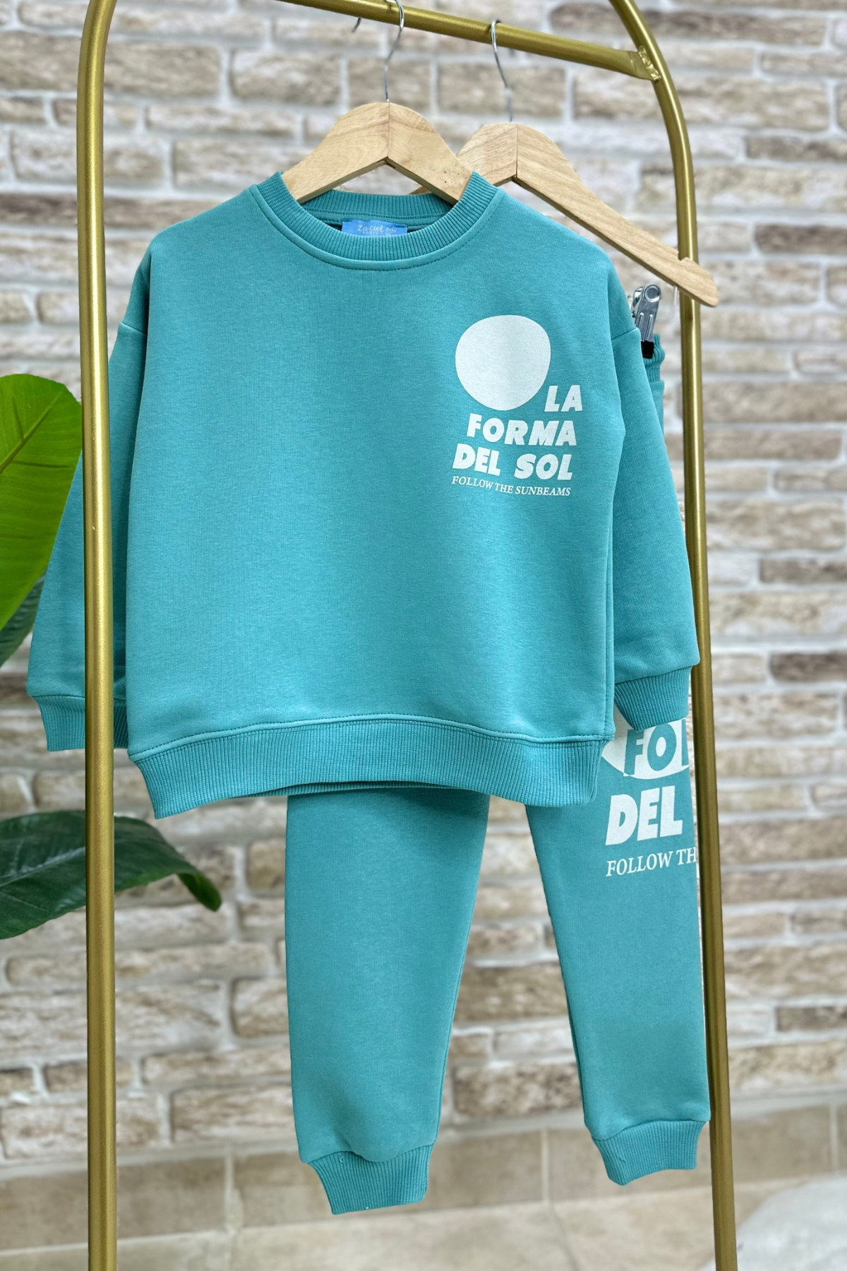 Unisex 3 İplik Turkuaz Forma Del Slogan Takım