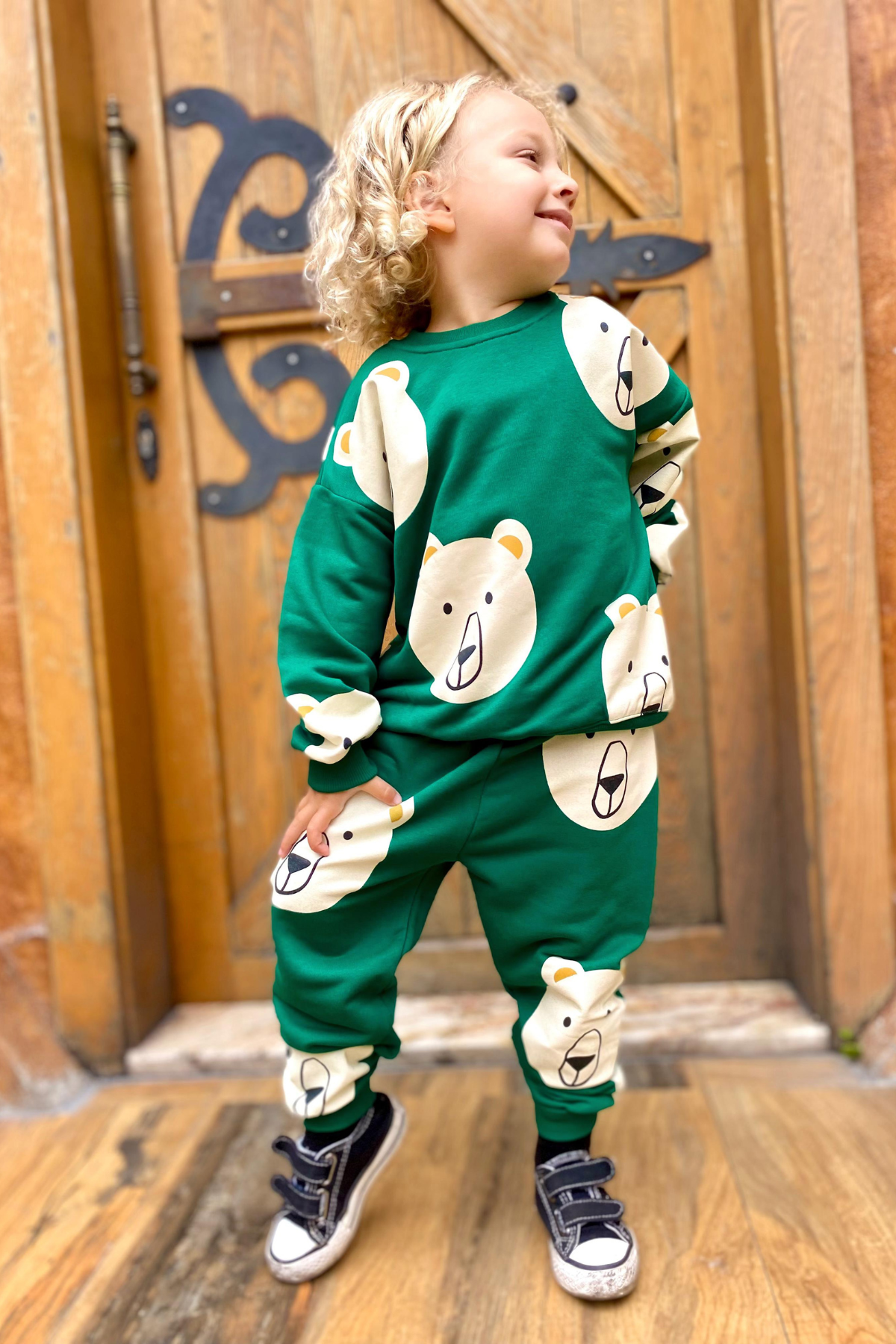Unisex  3 İplik Yeşil Ayıcıklı Takım