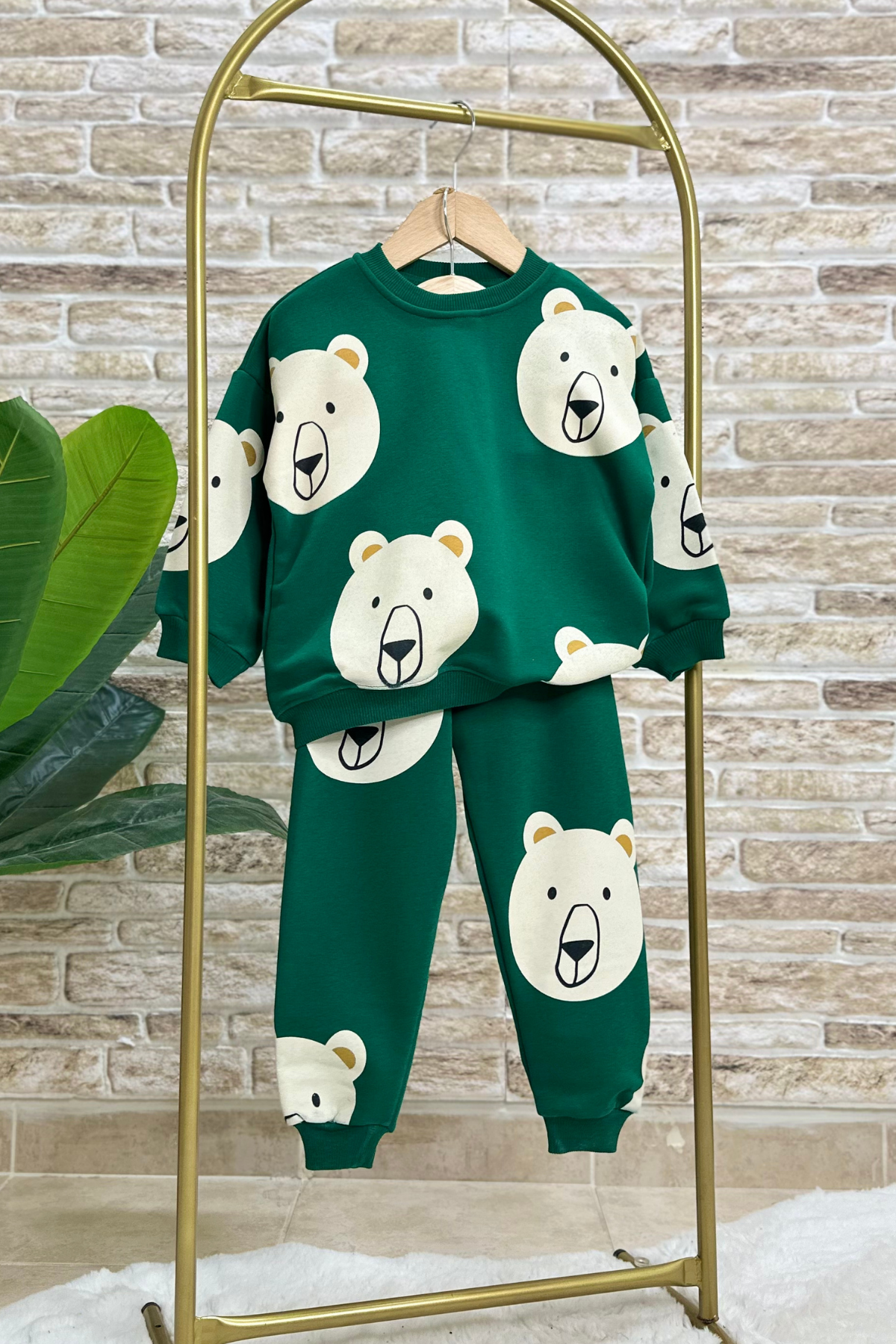 Unisex  3 İplik Yeşil Ayıcıklı Takım