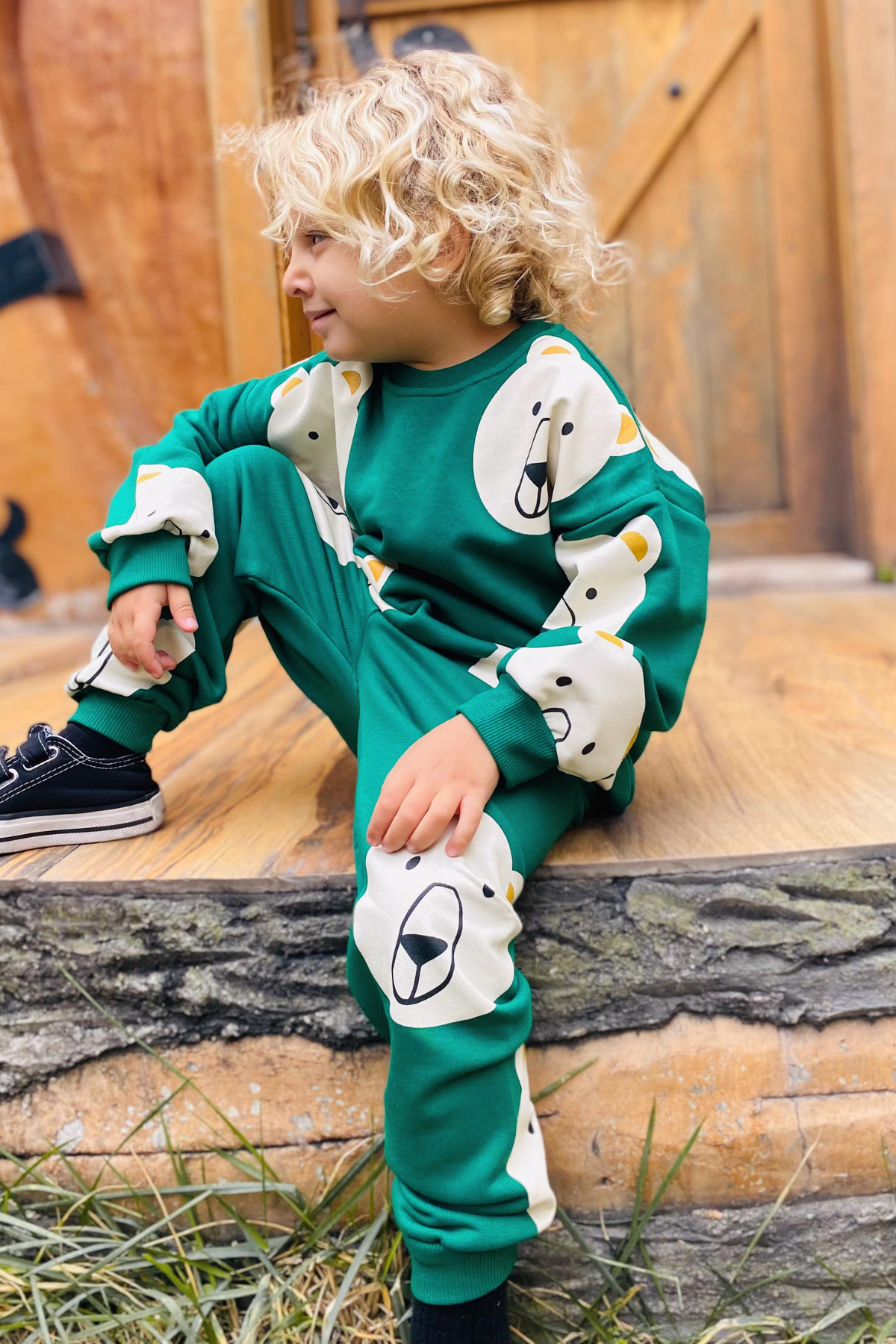 Unisex  3 İplik Yeşil Ayıcıklı Takım