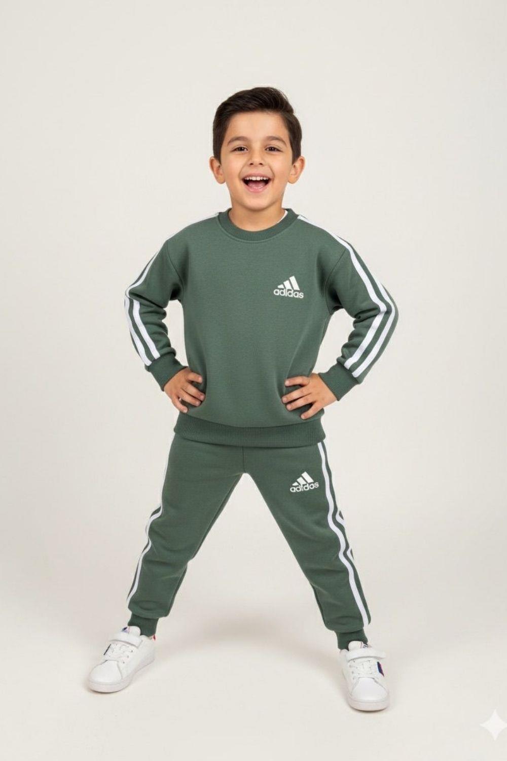 Unisex 3 İplik Yeşil Çizgili Adids Takım
