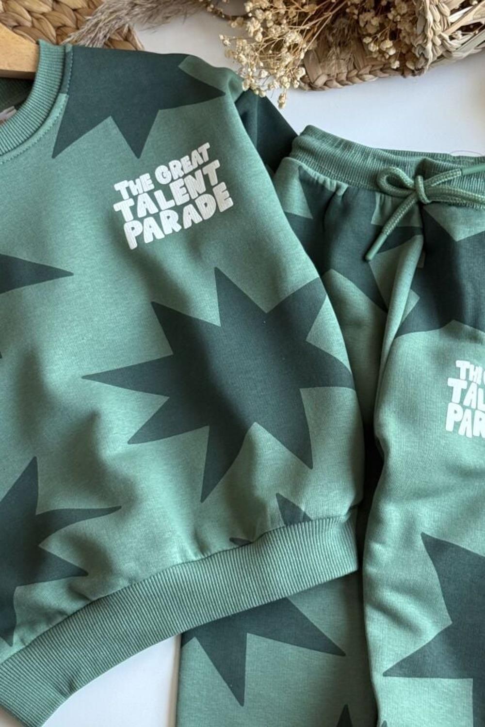 Unisex 3 İplik Yeşil Yıldızlı Takım
