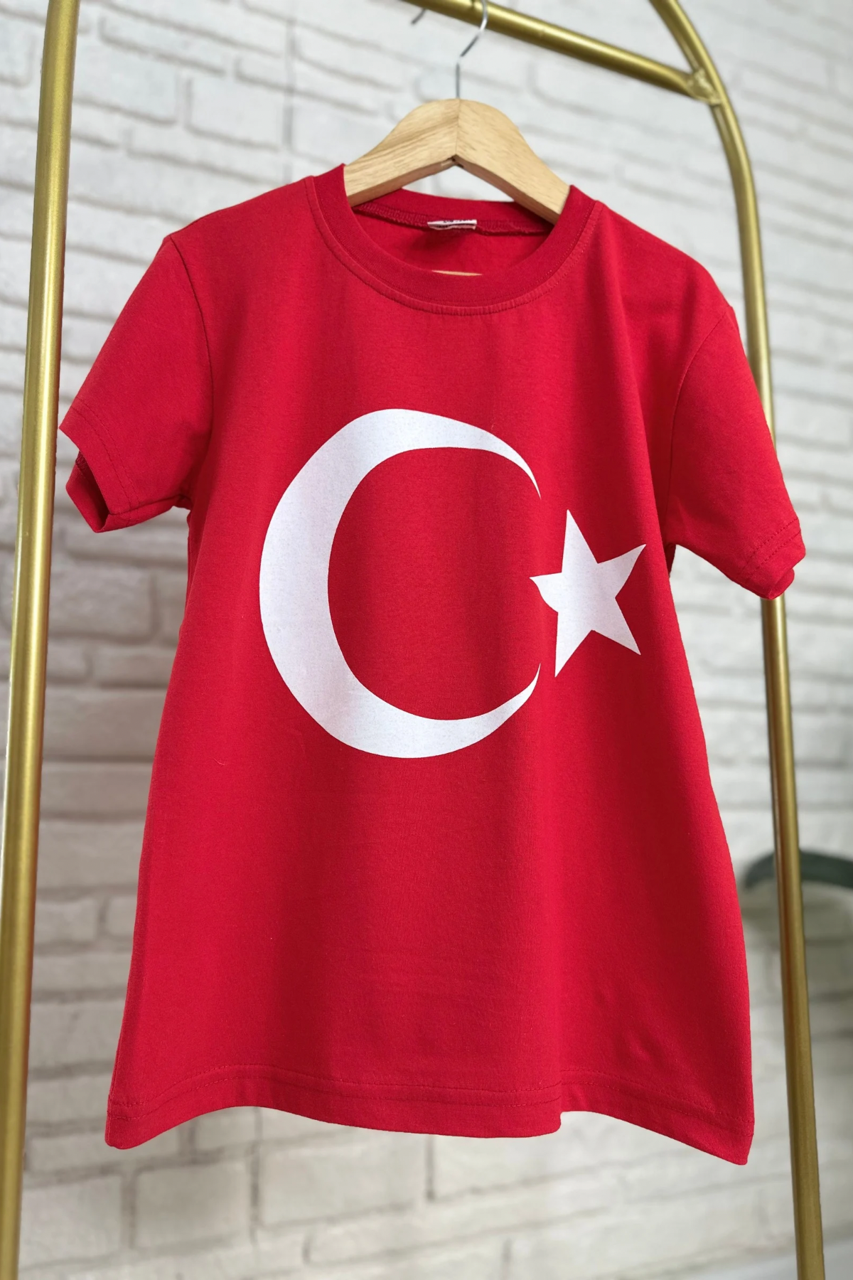 Unisex Ay Yıldız Kırmızı T-shirt 