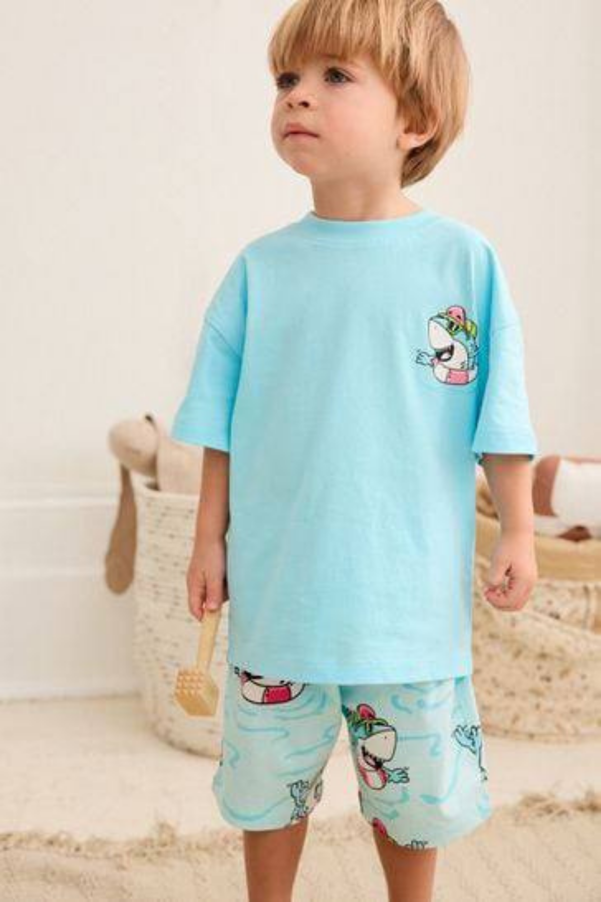 Unisex Balıklı Mavi Şortlu Takım