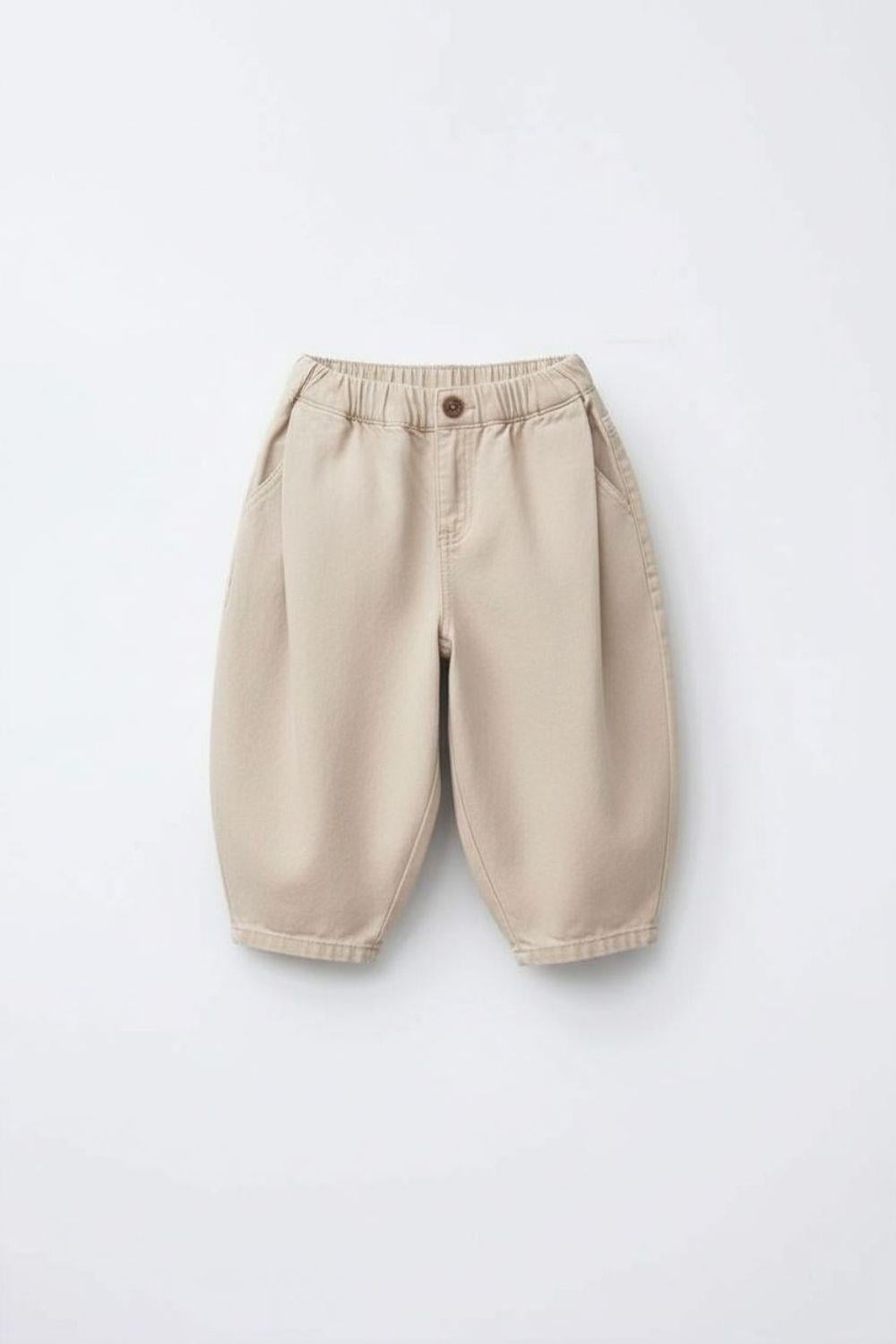 Unisex Baloon Krem Denim Jean Pantolon