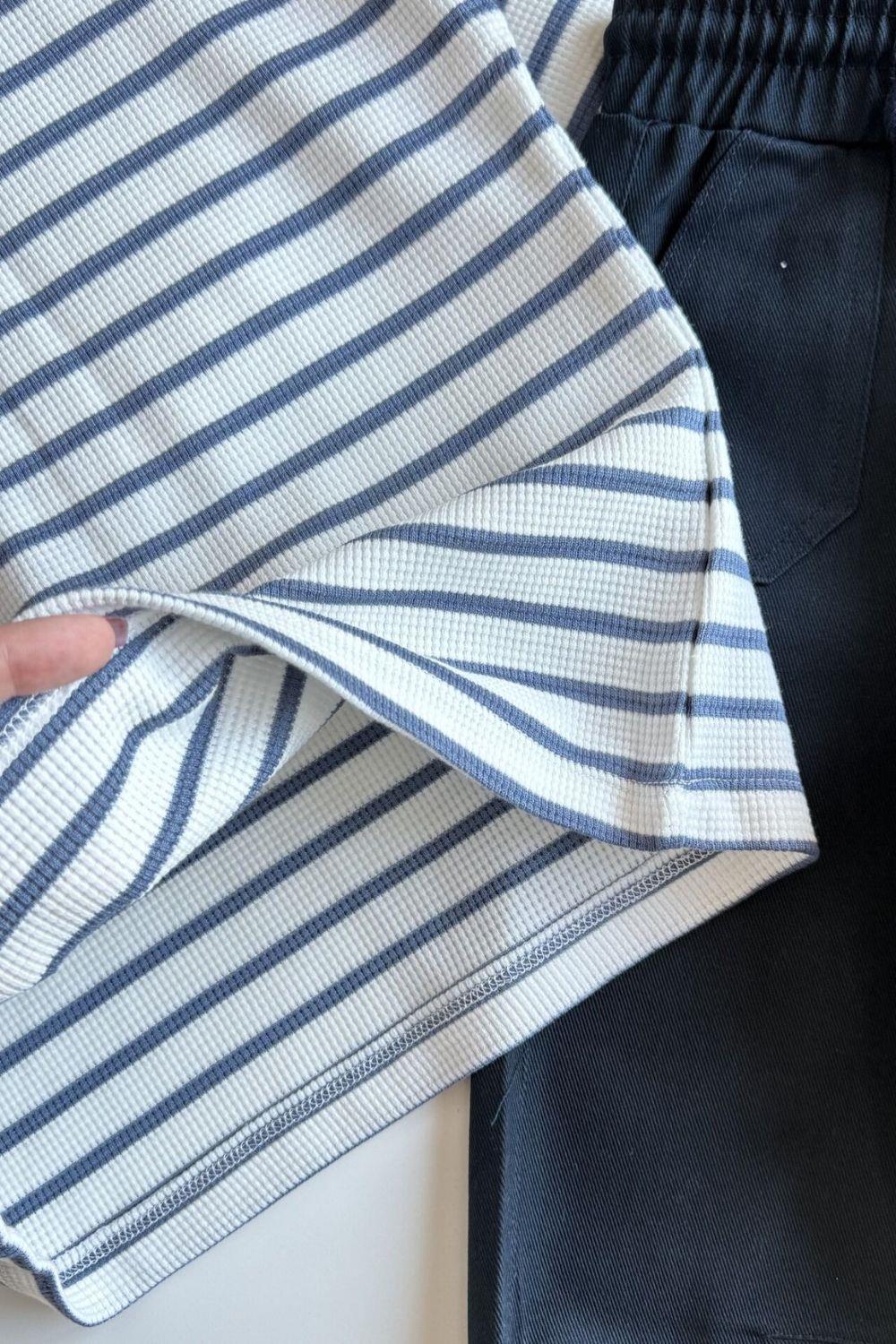 Unisex Basic Çizgili Lacivert Canvas Pantolon Takım