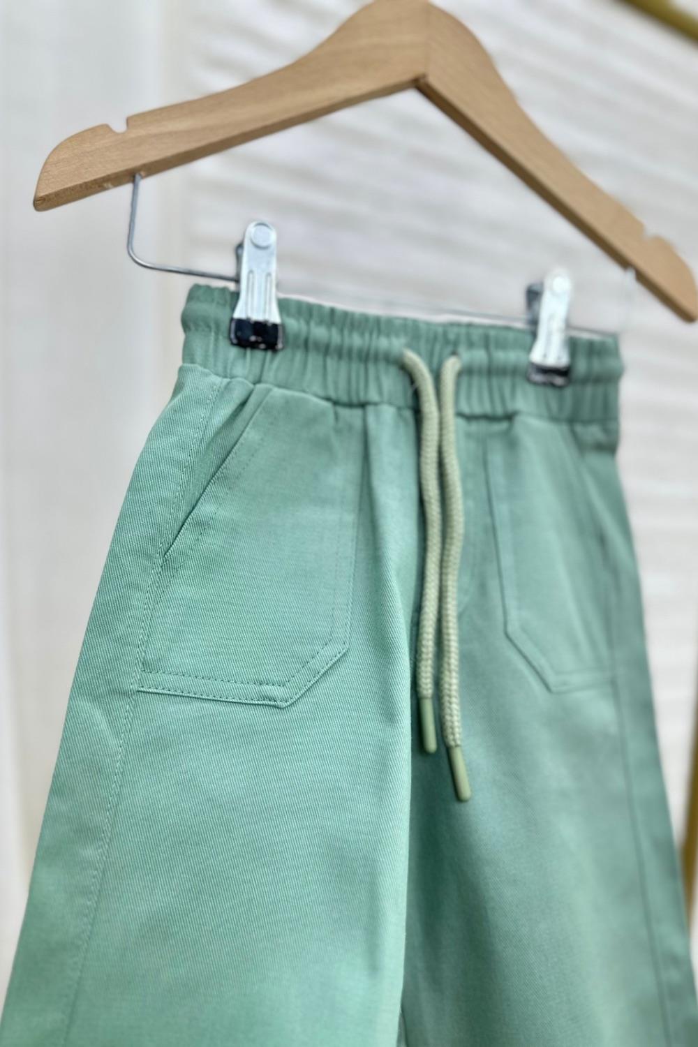 Unisex Basic Çizgili Yeşil Canvas Pantolon Takım