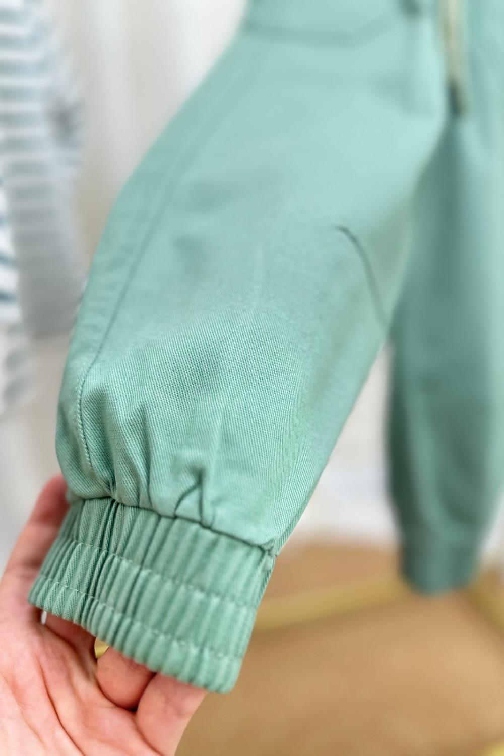 Unisex Basic Çizgili Yeşil Canvas Pantolon Takım