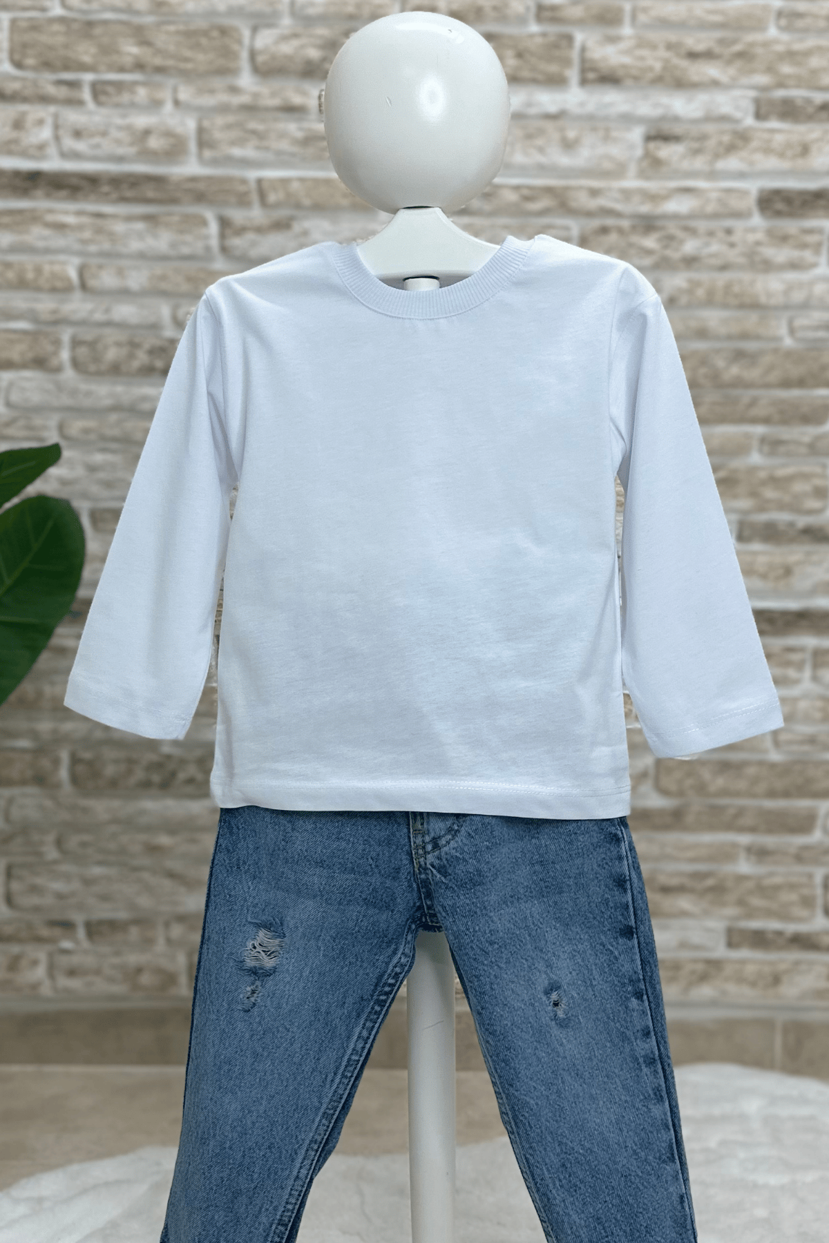 Unisex Beyaz Basic Uzun Kol Tshirt