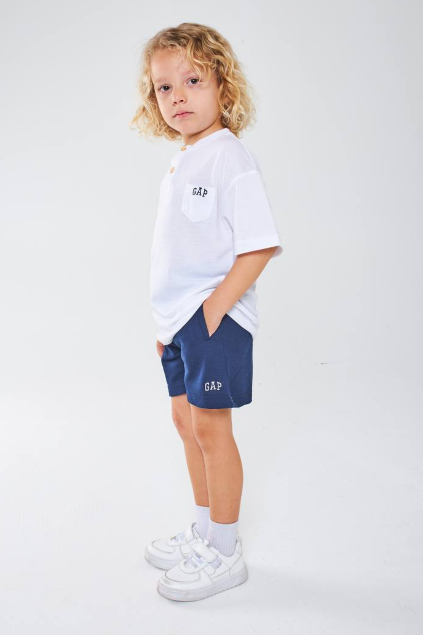 Unisex Beyaz Laci Şortlu Gap Yaz Takım