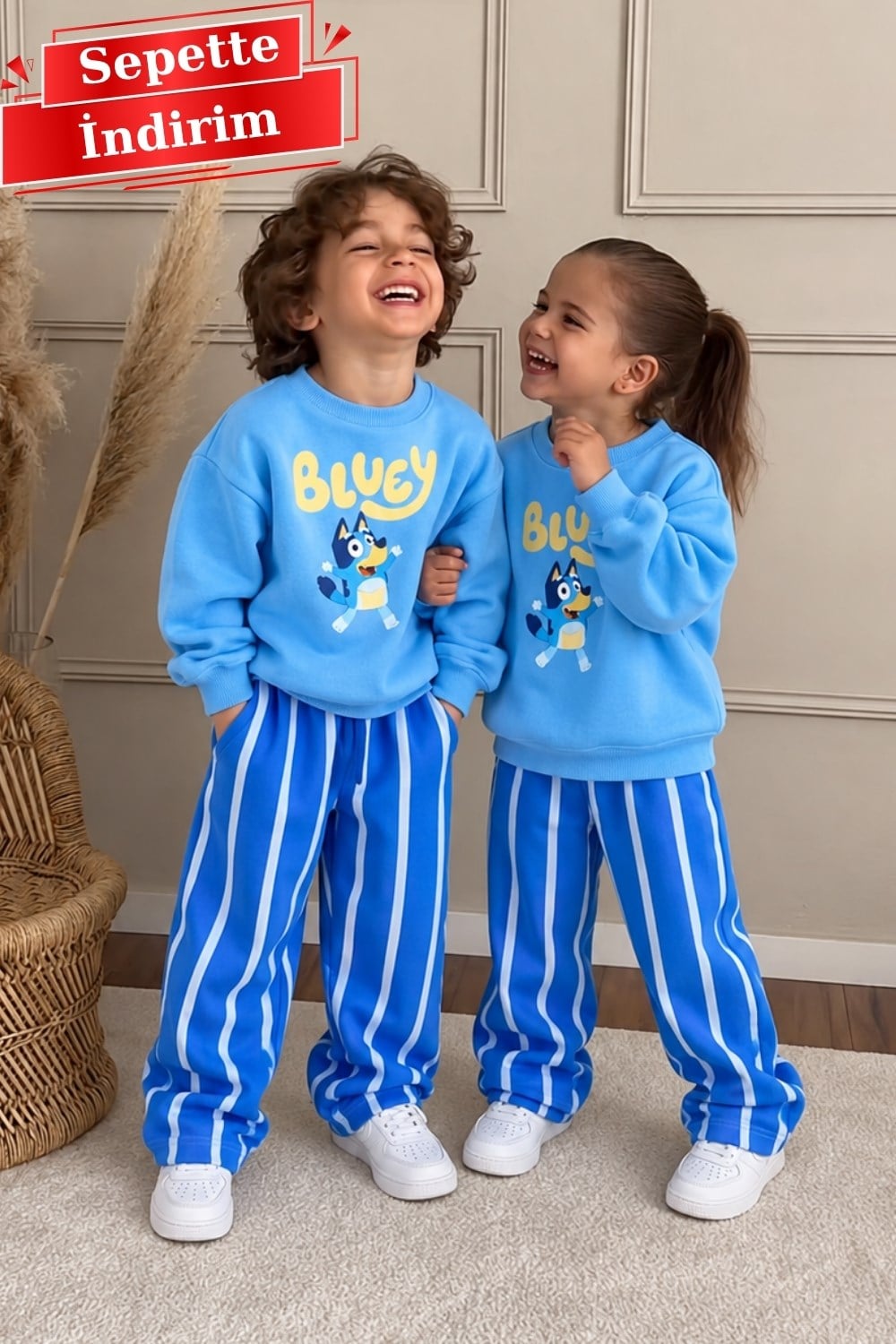 Unisex Bluey Mavi Çizgili Takım