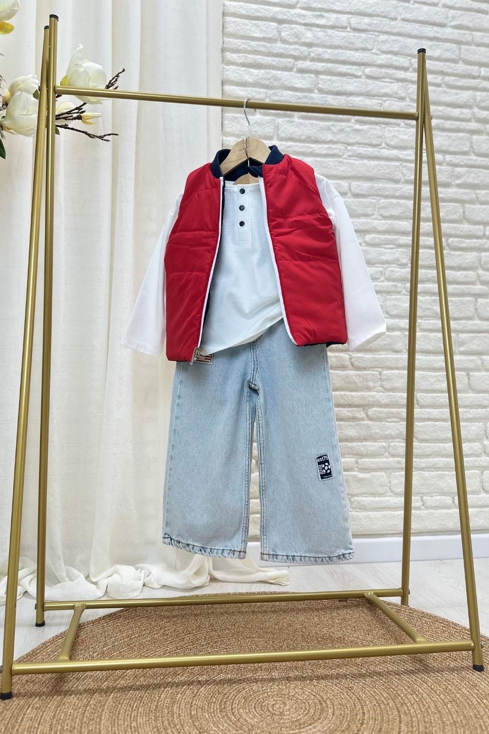 Unisex Çift Tarflı Lacivert Kırmızı Yelek