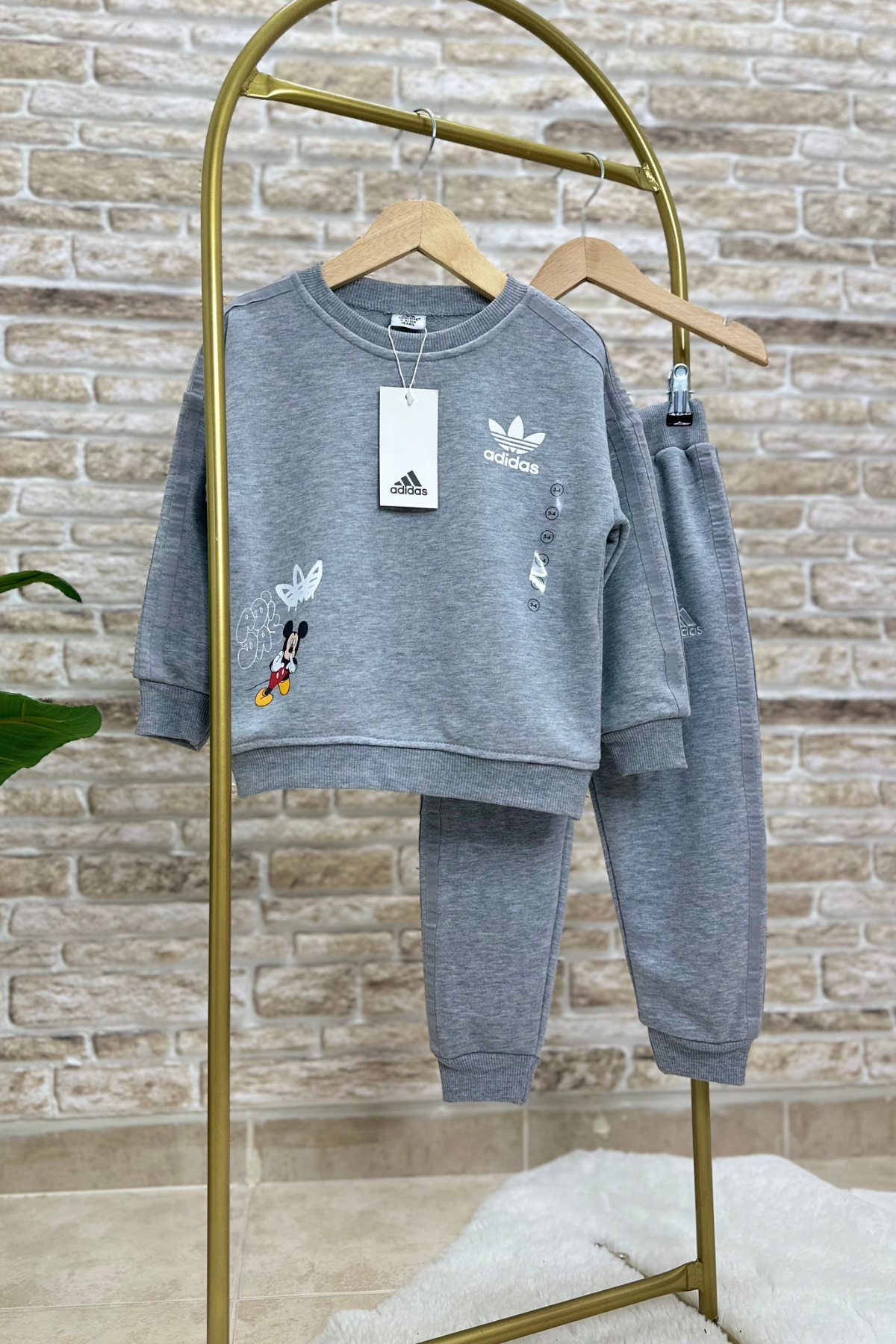 Unisex Çocuk 3 İplik Gri Mickey Takım