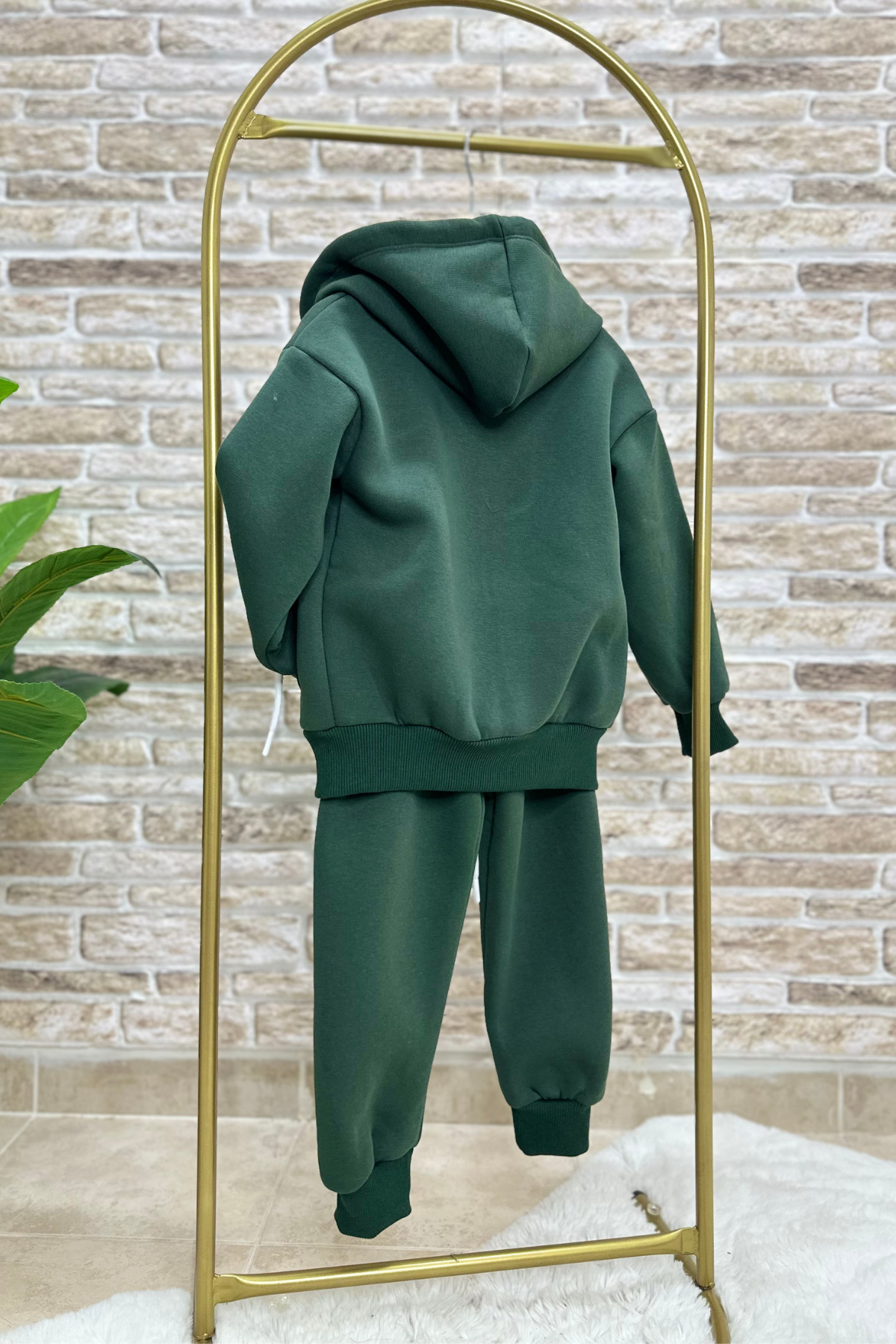 Unisex Çocuk 3 Parça Fermuarlı Şardonlu Yeşil Takım