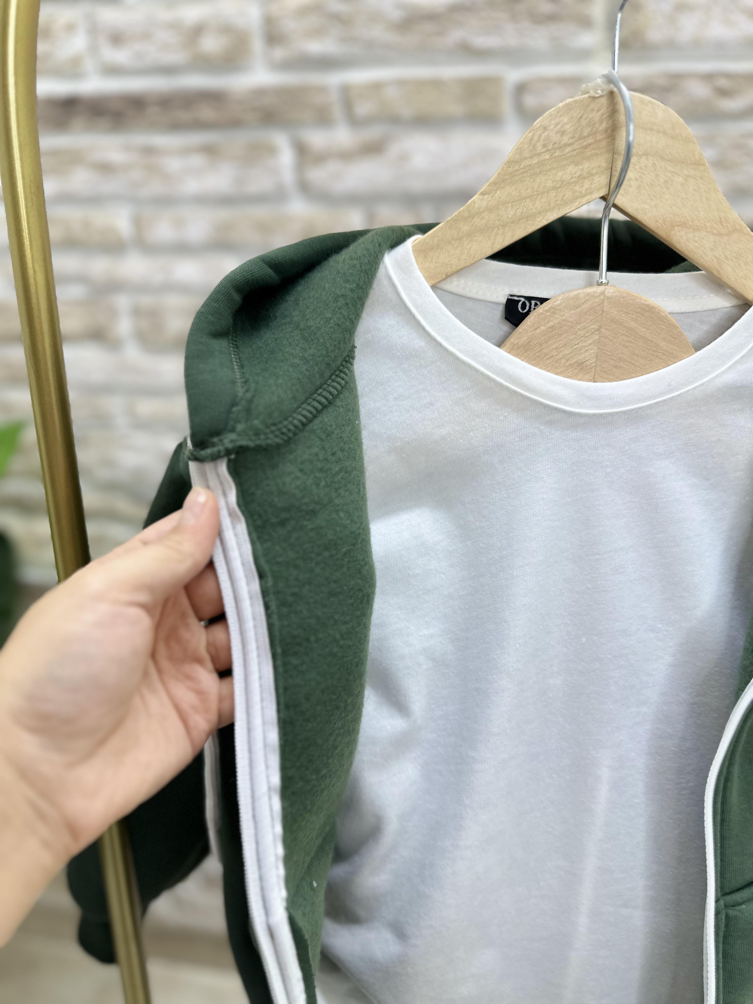 Unisex Çocuk 3 Parça Fermuarlı Şardonlu Yeşil Takım