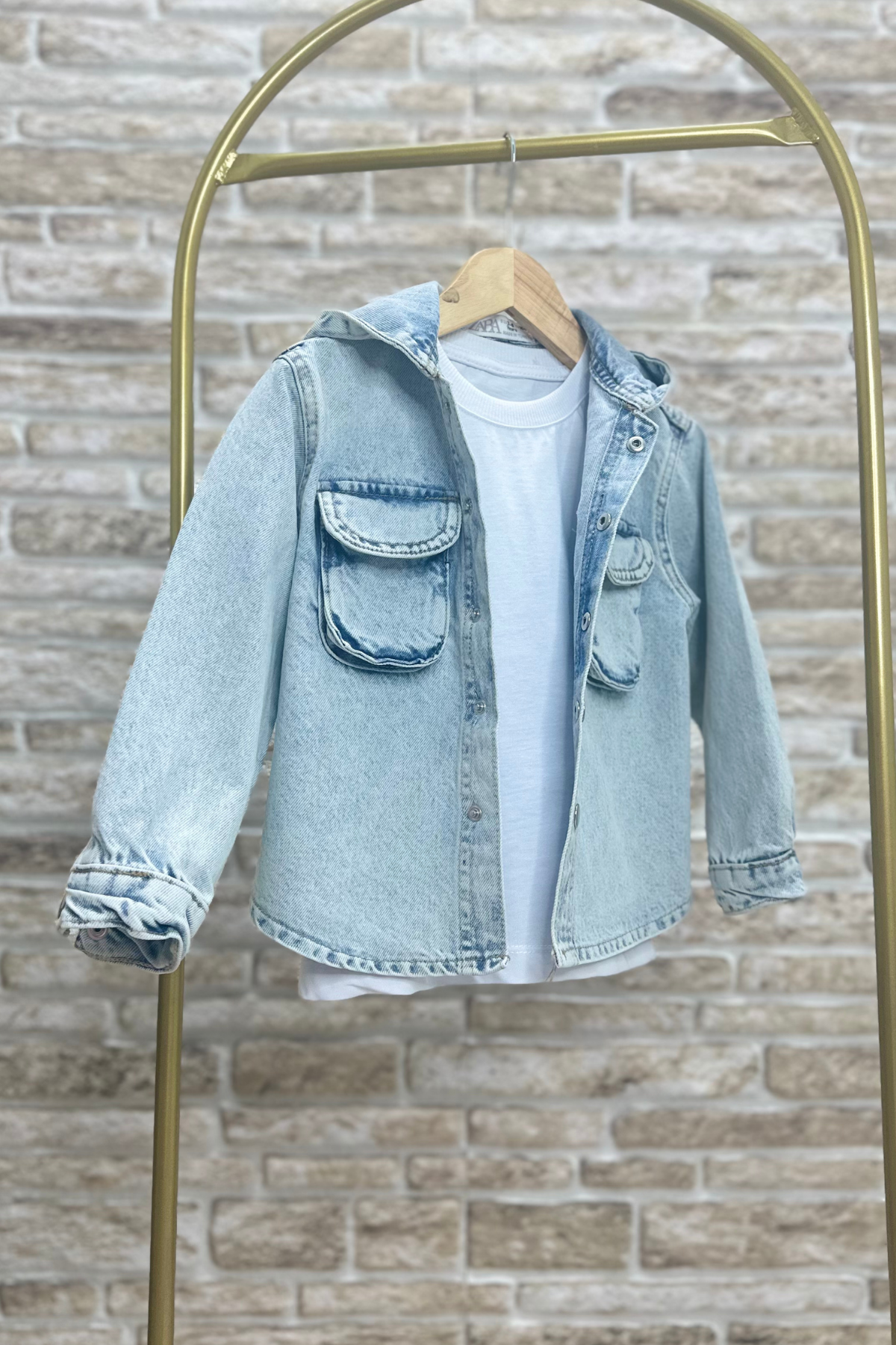 Unisex Çocuk Denim Kapüşonlu Kot Ceket