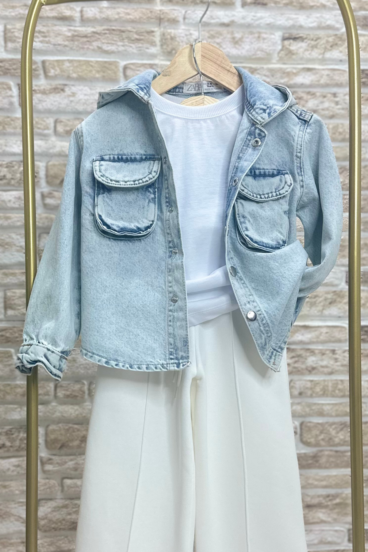 Unisex Çocuk Denim Kapüşonlu Kot Ceket