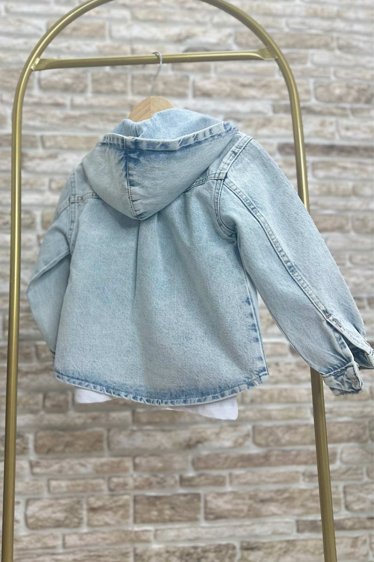 Unisex Çocuk Denim Kapüşonlu Kot Ceket