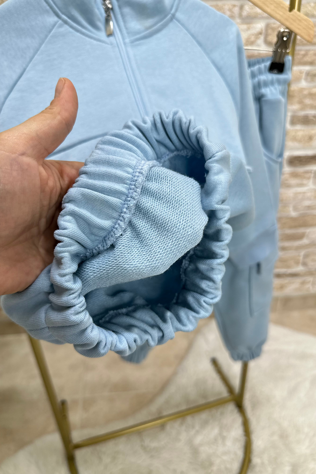 Unisex Çocuk Fermuarlı Lastikli Mavi 3 İplik Takım