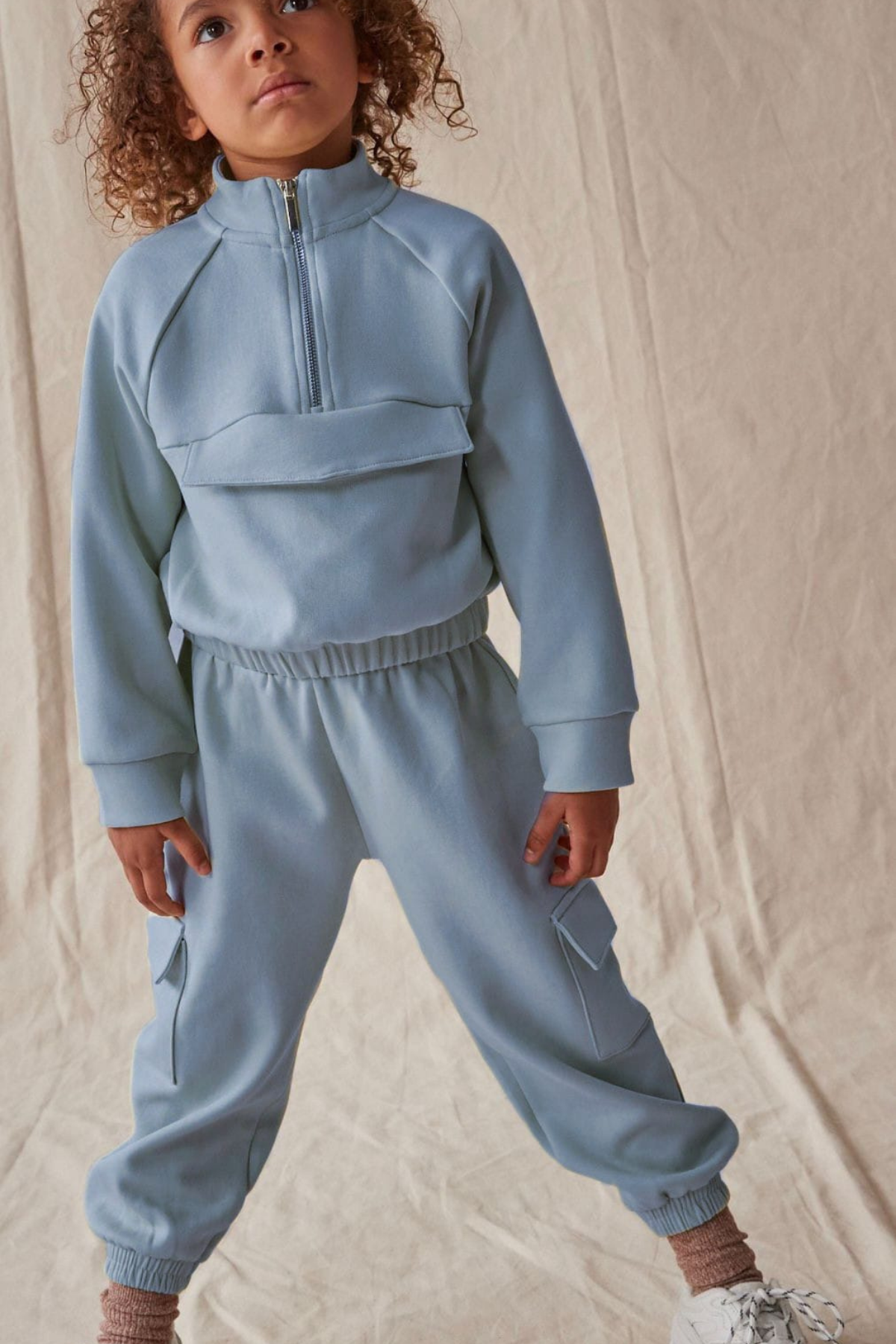 Unisex Çocuk Fermuarlı Lastikli Mavi 3 İplik Takım