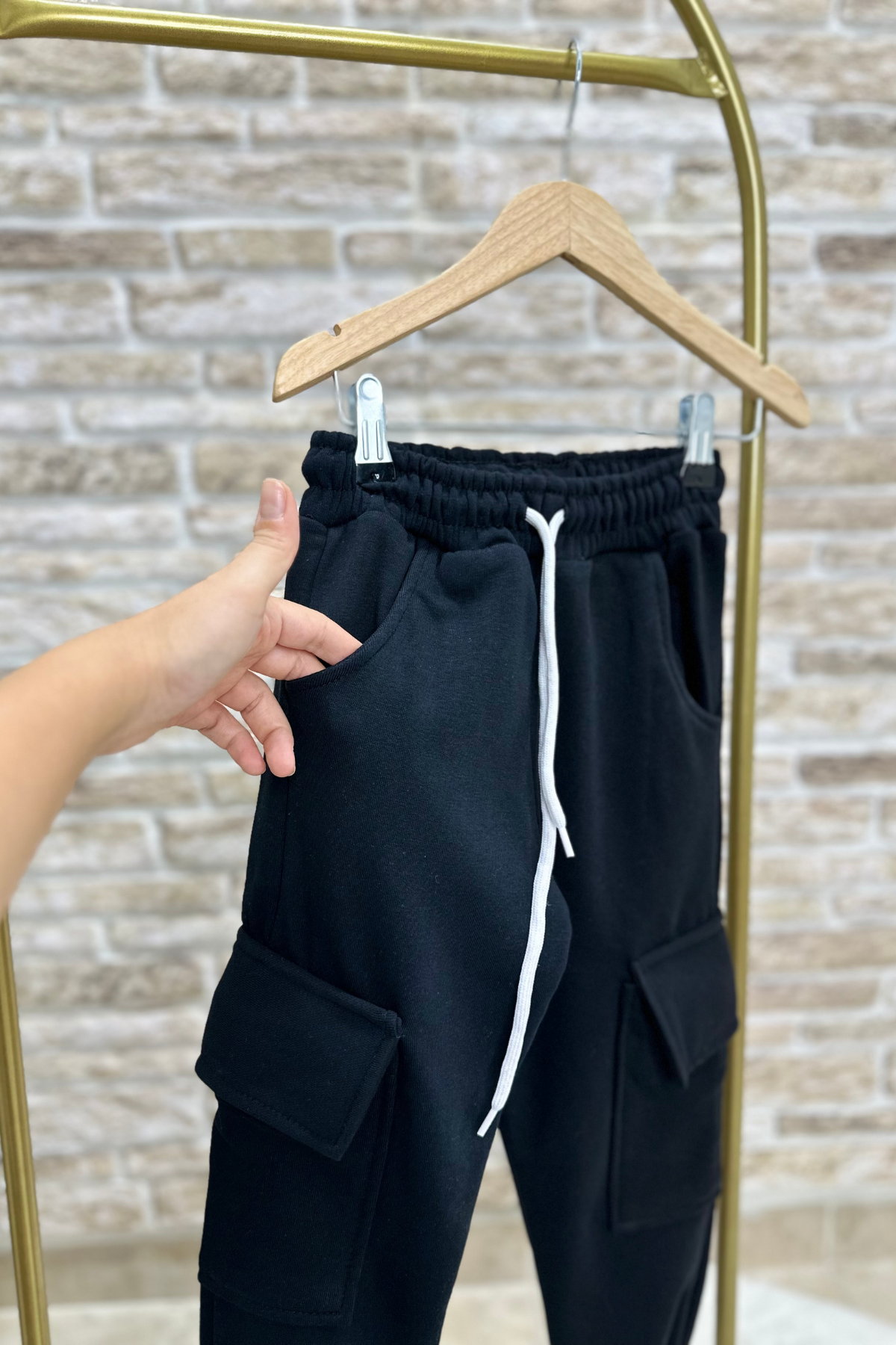 Unisex Çocuk Fermuarlı Lastikli Siyah 3 İplik Takım