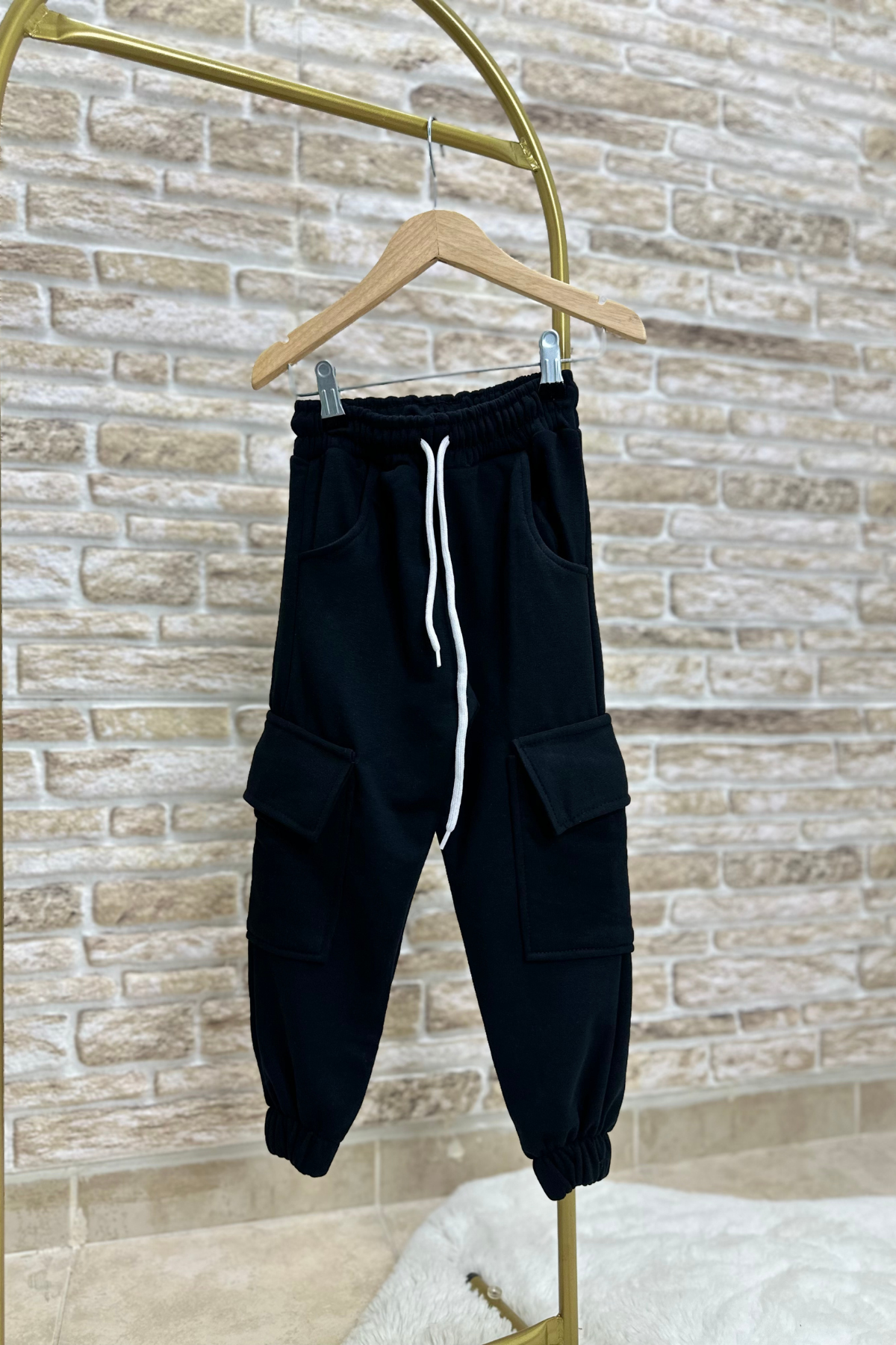Unisex Çocuk Fermuarlı Lastikli Siyah 3 İplik Takım