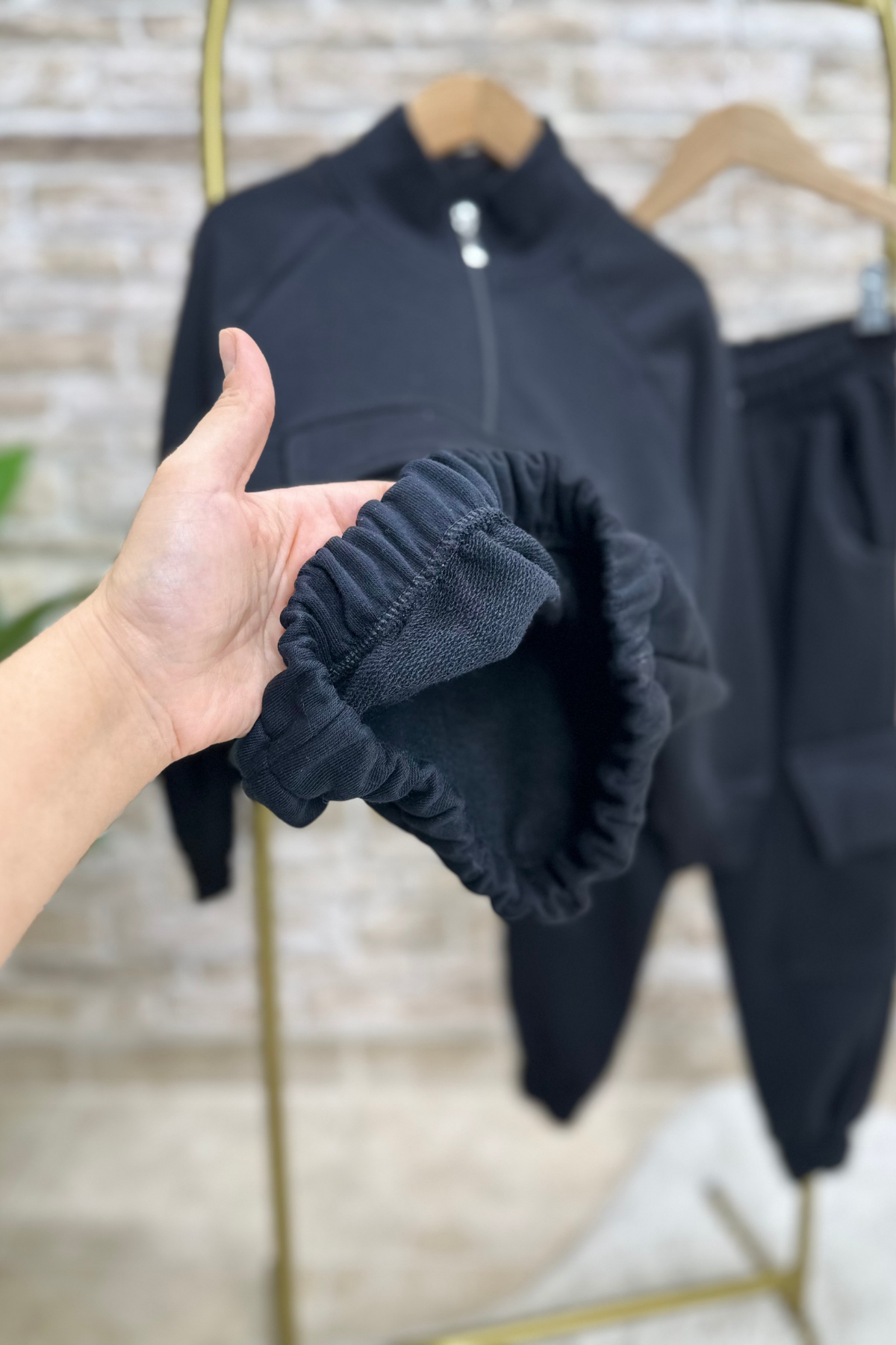 Unisex Çocuk Fermuarlı Lastikli Siyah 3 İplik Takım