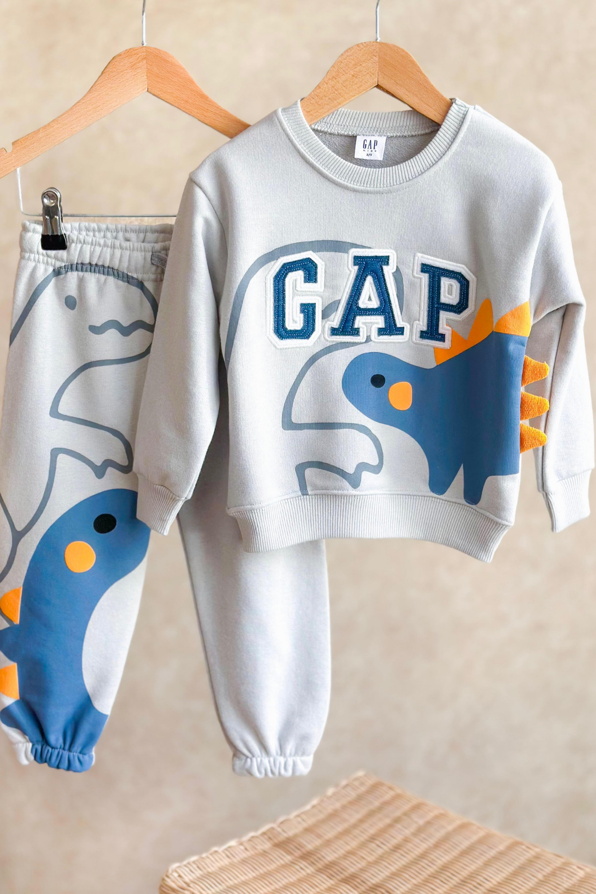 Unisex Çocuk Gri Nakışlı Gap Takım