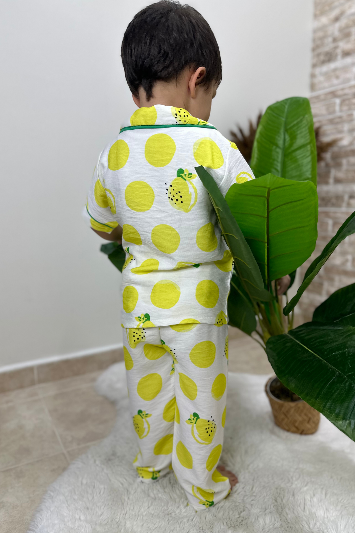 Unisex Çocuk Limonlu Pijama Takımı