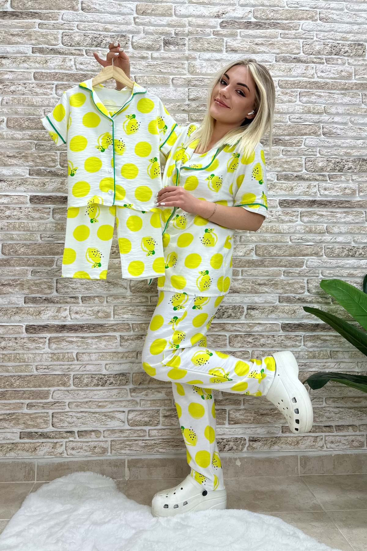 Unisex Çocuk Limonlu Pijama Takımı