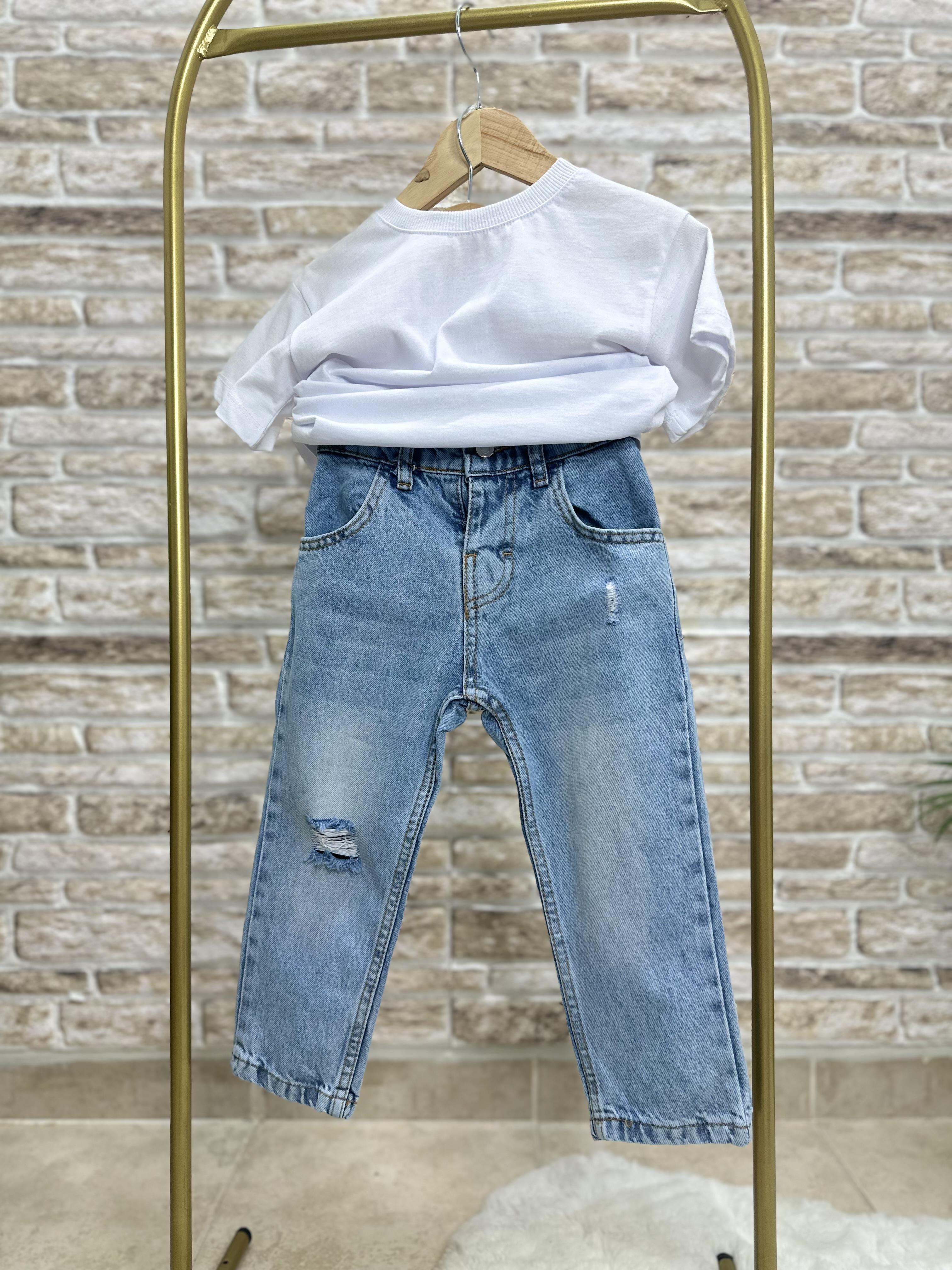 Unisex Çocuk Yırtık Detaylı Jean Pantolon
