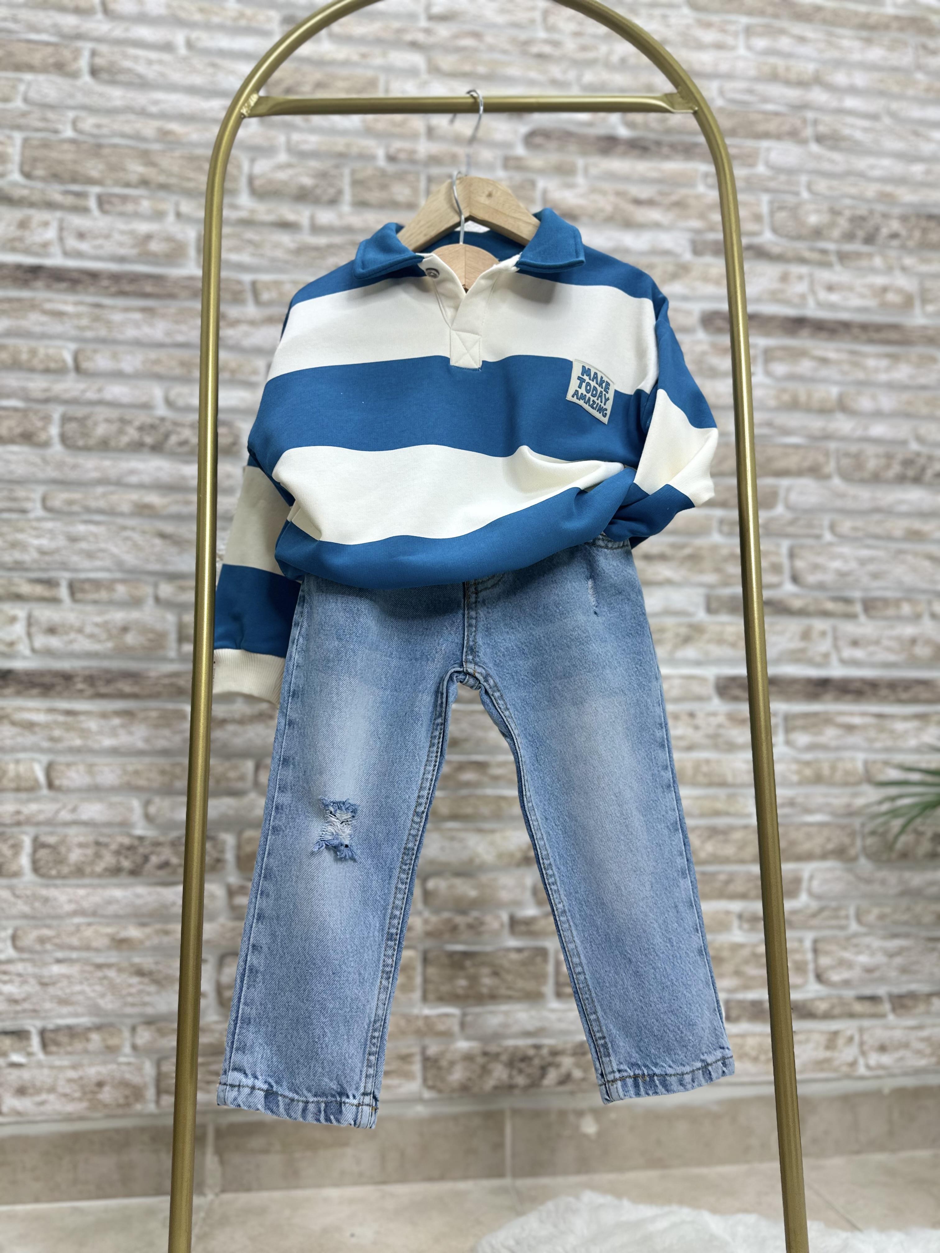Unisex Çocuk Yırtık Detaylı Jean Pantolon