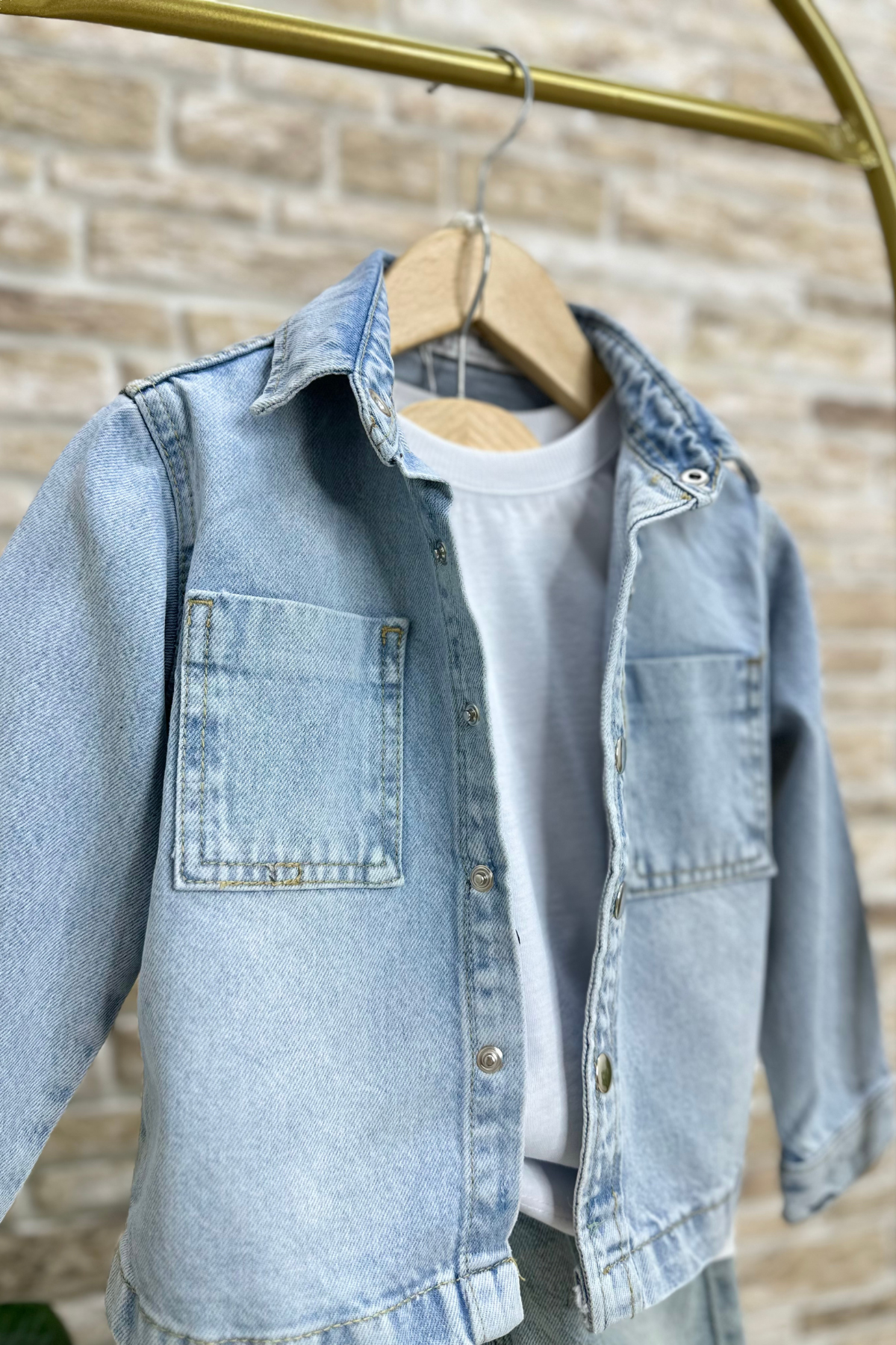 Unisex Çocuk Denim Kot Ceket  & Gömlek