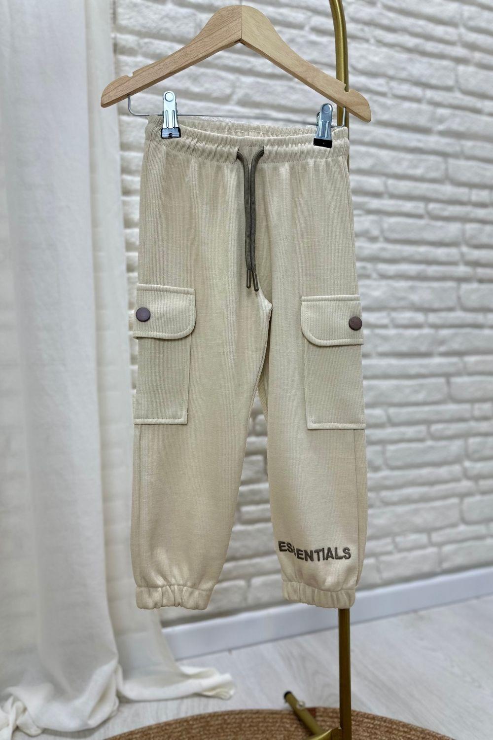 Unisex Dik Yaka Essentials  Krem  Takım