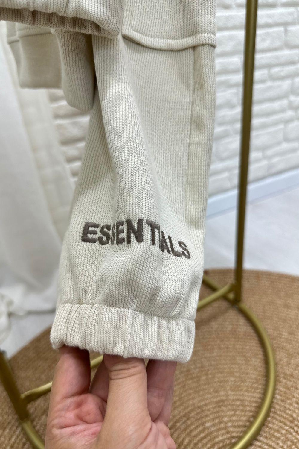 Unisex Dik Yaka Essentials  Krem  Takım
