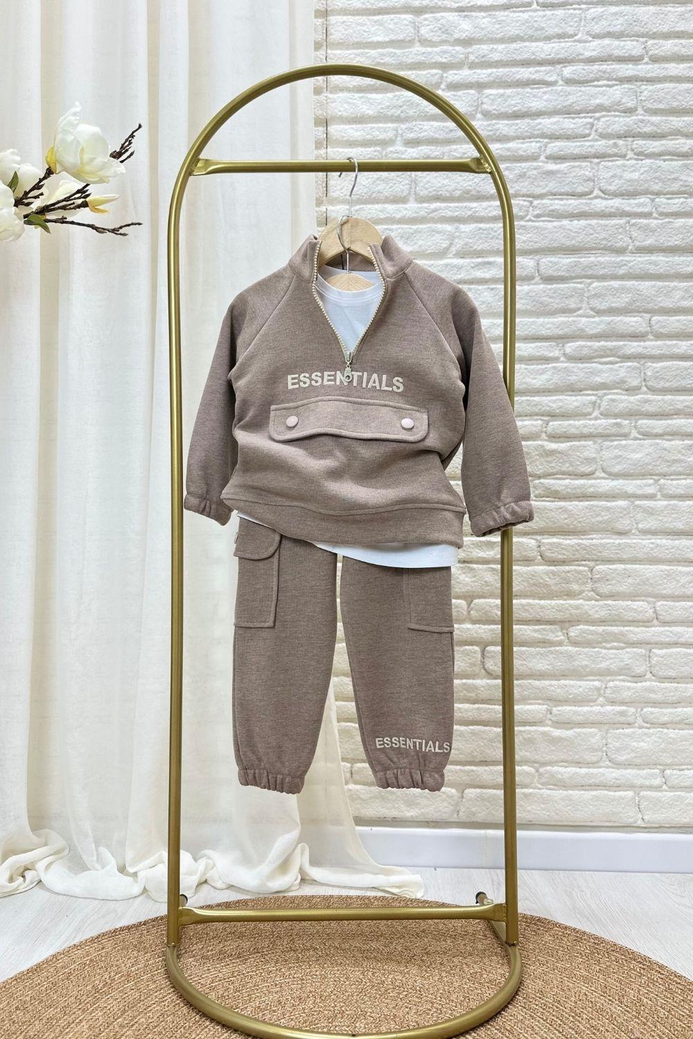 Unisex Dik Yaka Essentials  Vizon Takım