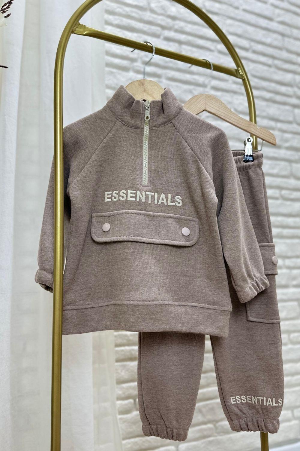 Unisex Dik Yaka Essentials  Vizon Takım