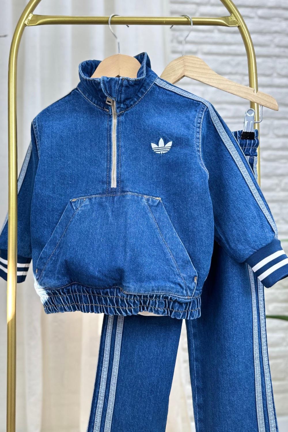 Unisex Fermualı Dik Yaka Adids Denim Takım